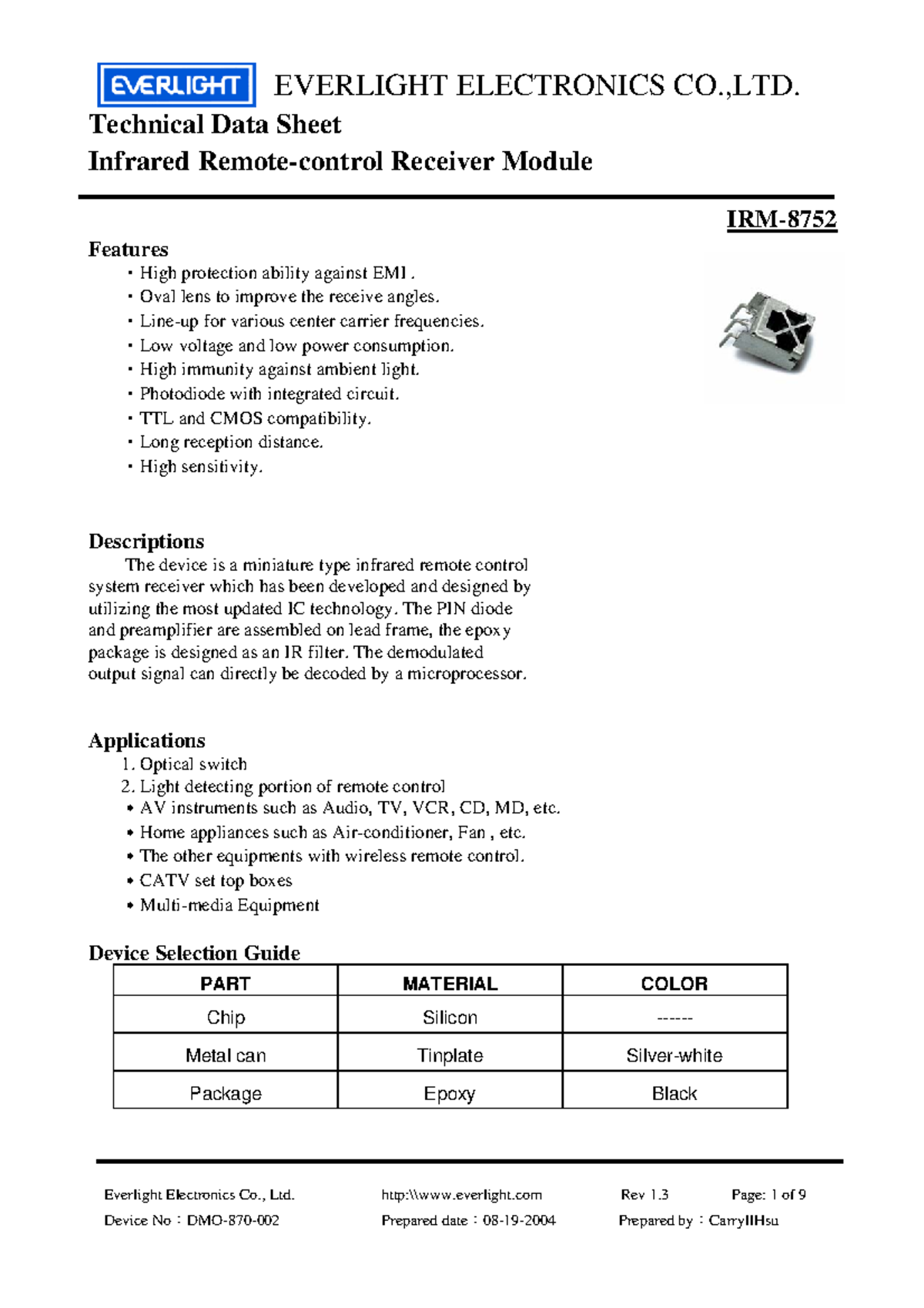 Datasheet - para aprendizaje - Everlight Electronics Co., Ltd. http ...