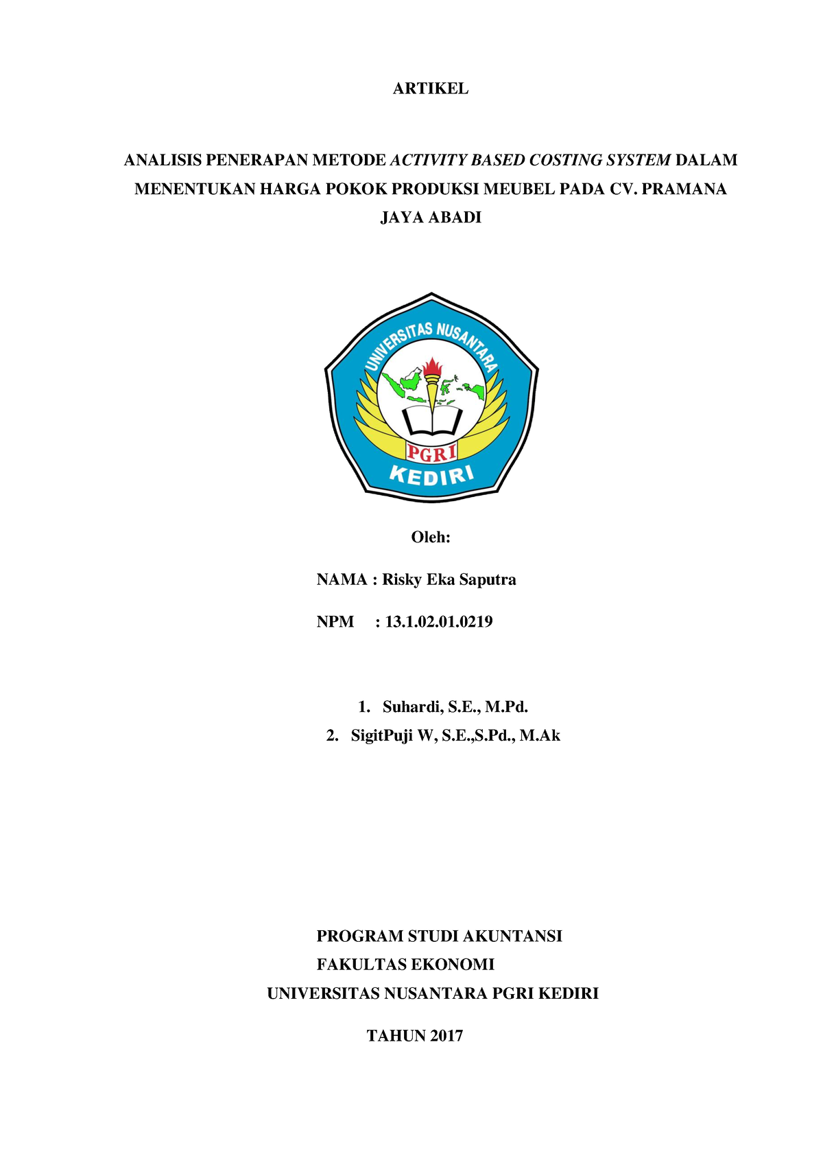 Analisis Penerapan Metode Activity Based Costing System Dalam ...