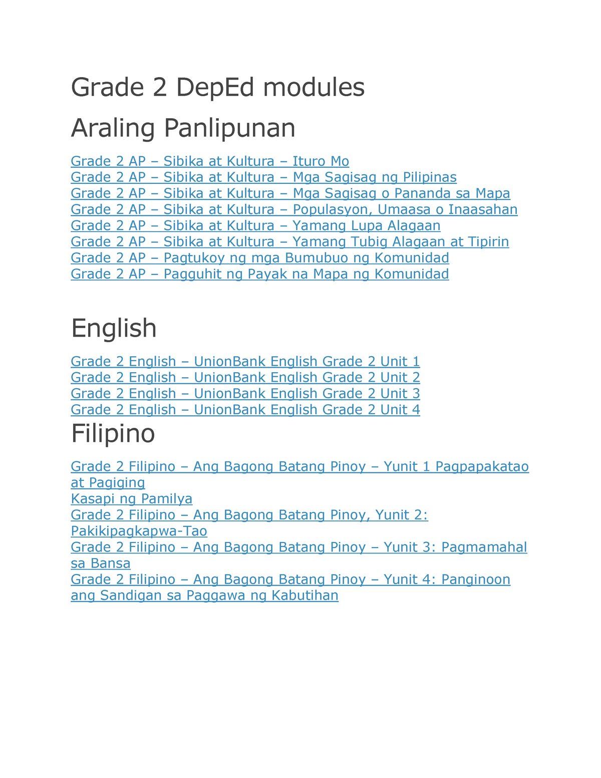 Grade 2 Dep Ed Modules Links - Grade 2 DepEd Modules Araling Panlipunan ...