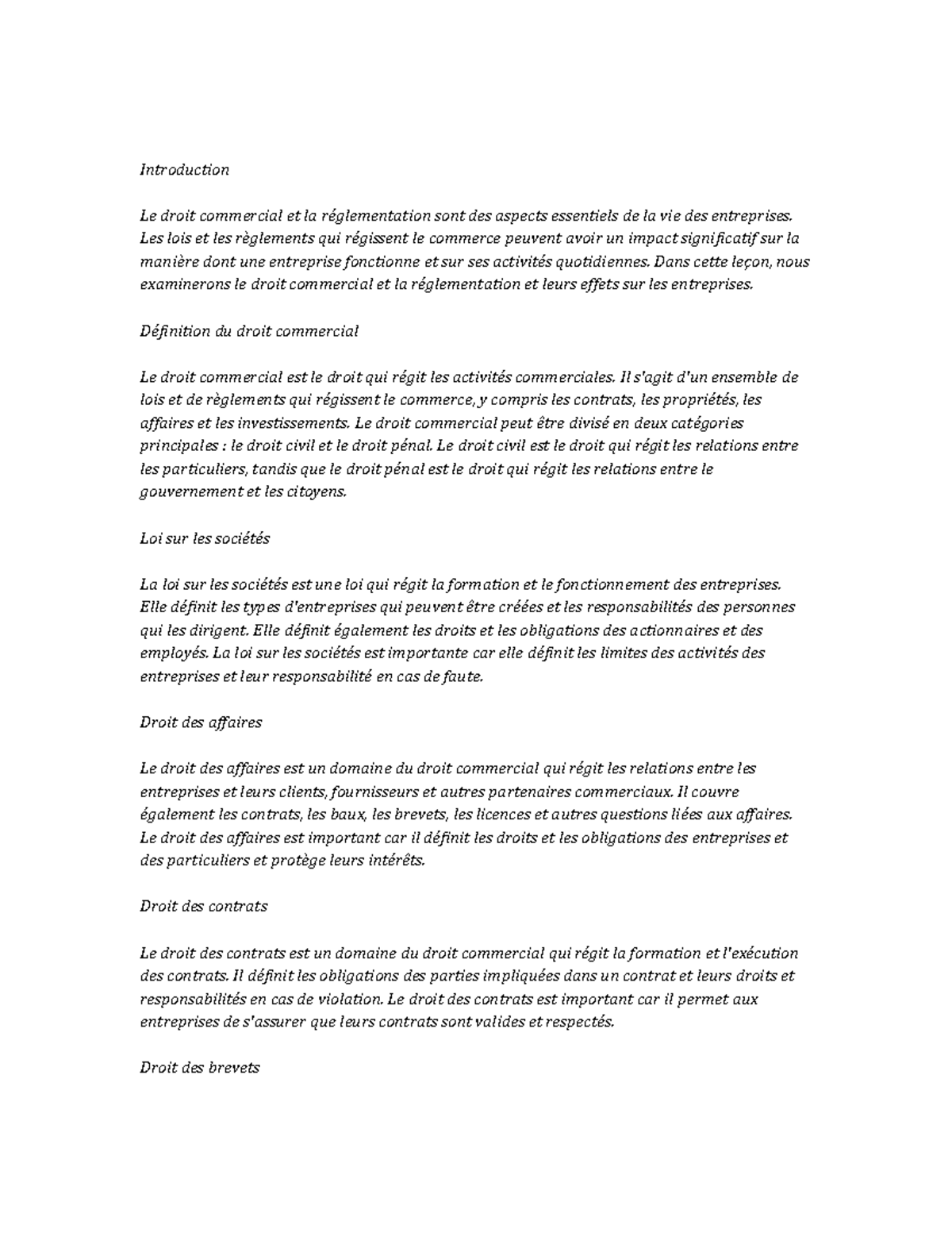 Business Law and Regulation note study - Introduction Le droit ...