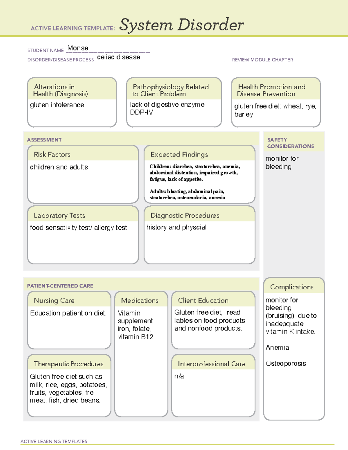 In class lecture notes - ACTIVE LEARNING TEMPLATES System Disorder ...