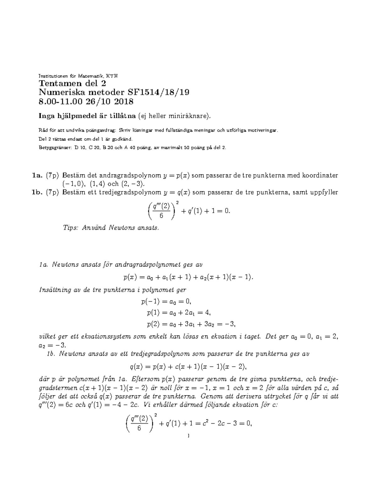 Tenta 2018 10 26 Del2 Losn - Institutionen F ̈or Matematik, KTH ...