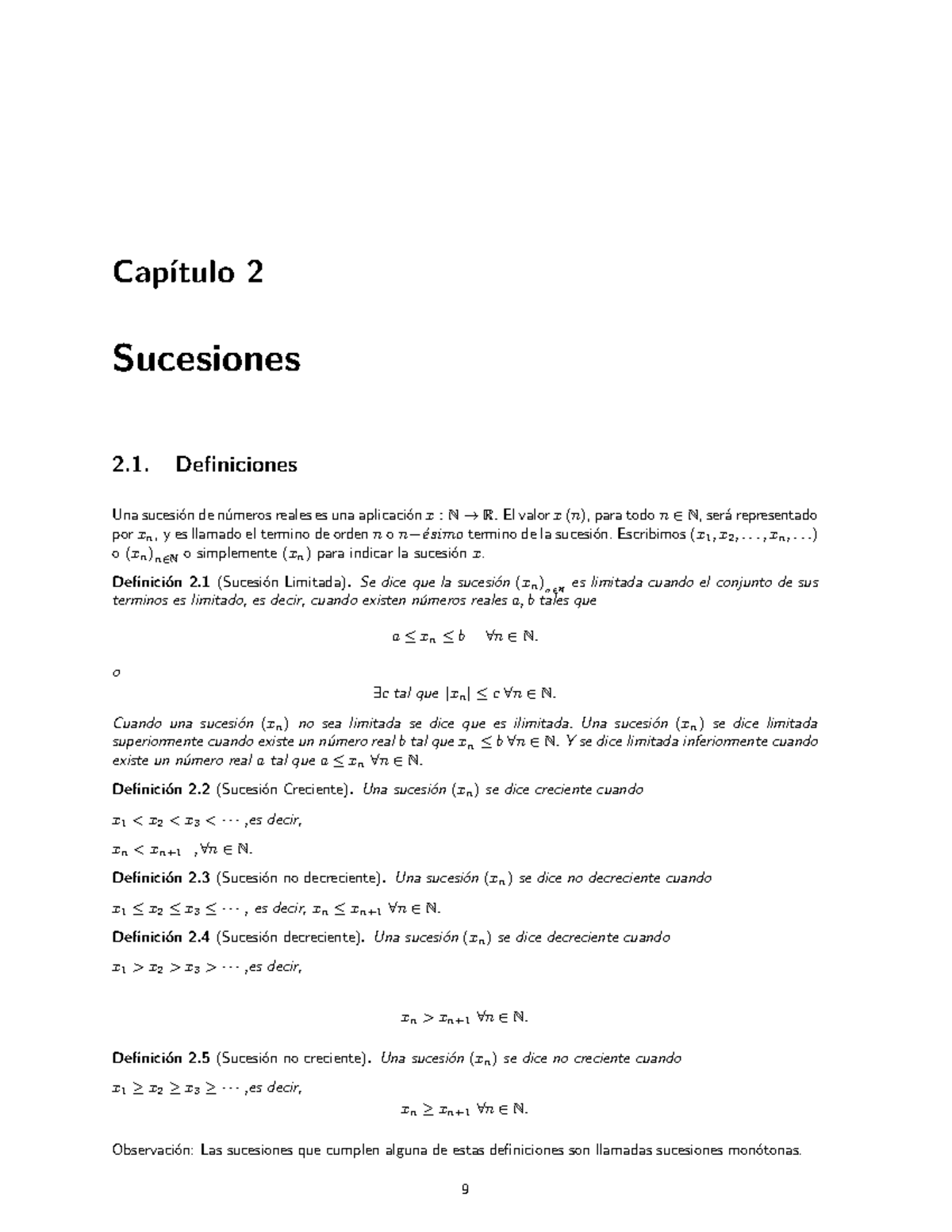 Notas De Analisis - Cap ́ıtulo 2 Sucesiones 2. Definiciones Una Sucesi ...