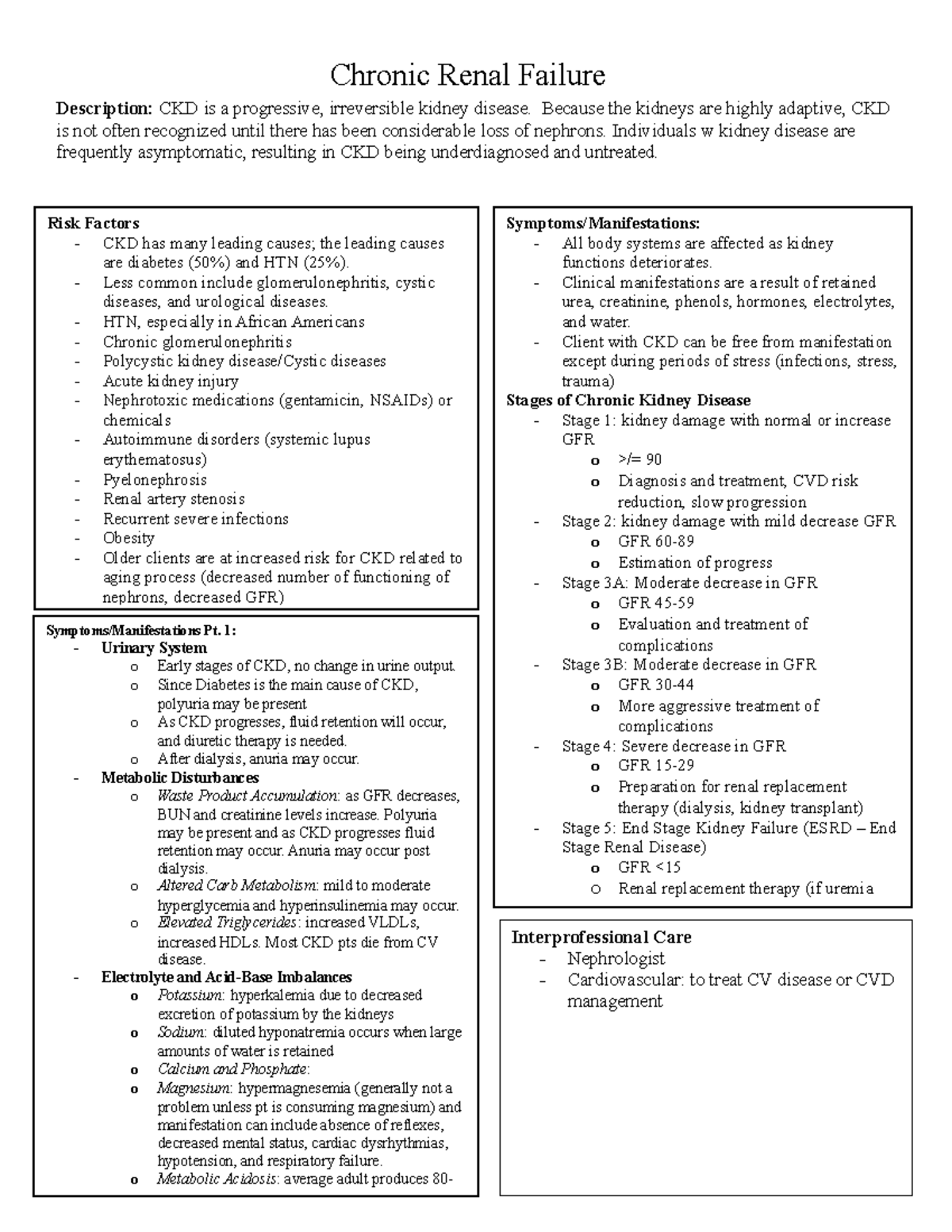 TheoryATICKD A system disorder sheet focused on risk factors, s/s