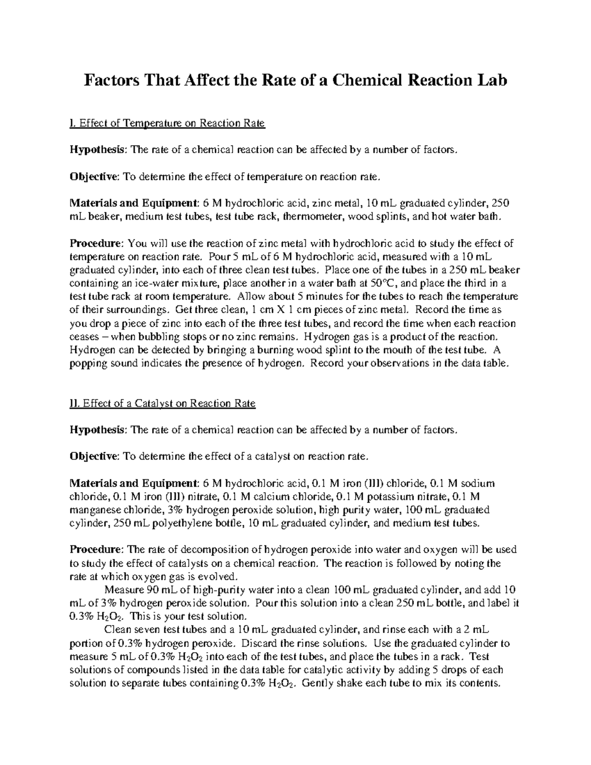 lab reaction rate assignment reflect on the lab