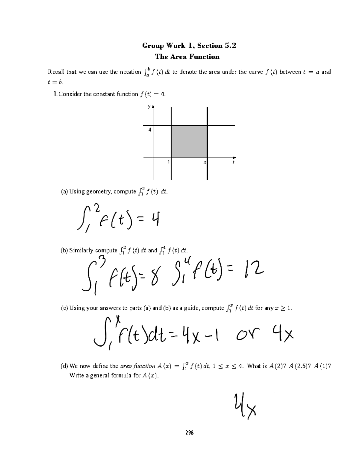 MATH+152+-+Activity+1 - Group Work 1, Section 5. The Area Function ...