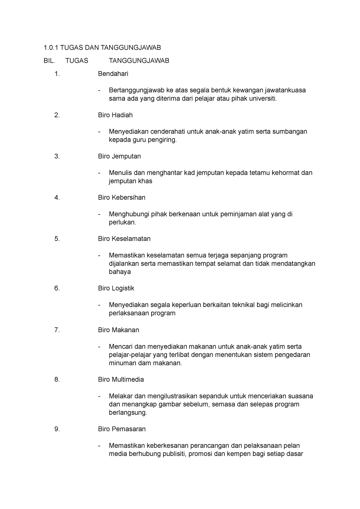 Tugas DAN Tanggungjawab Jawatankuasa - 1.0 TUGAS DAN TANGGUNGJAWAB BIL ...