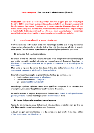 Lecture Analytique Dom Juan Scene Du Pauvre Lecture Analyique Dom Juan Acte Iii Scene Du Studocu