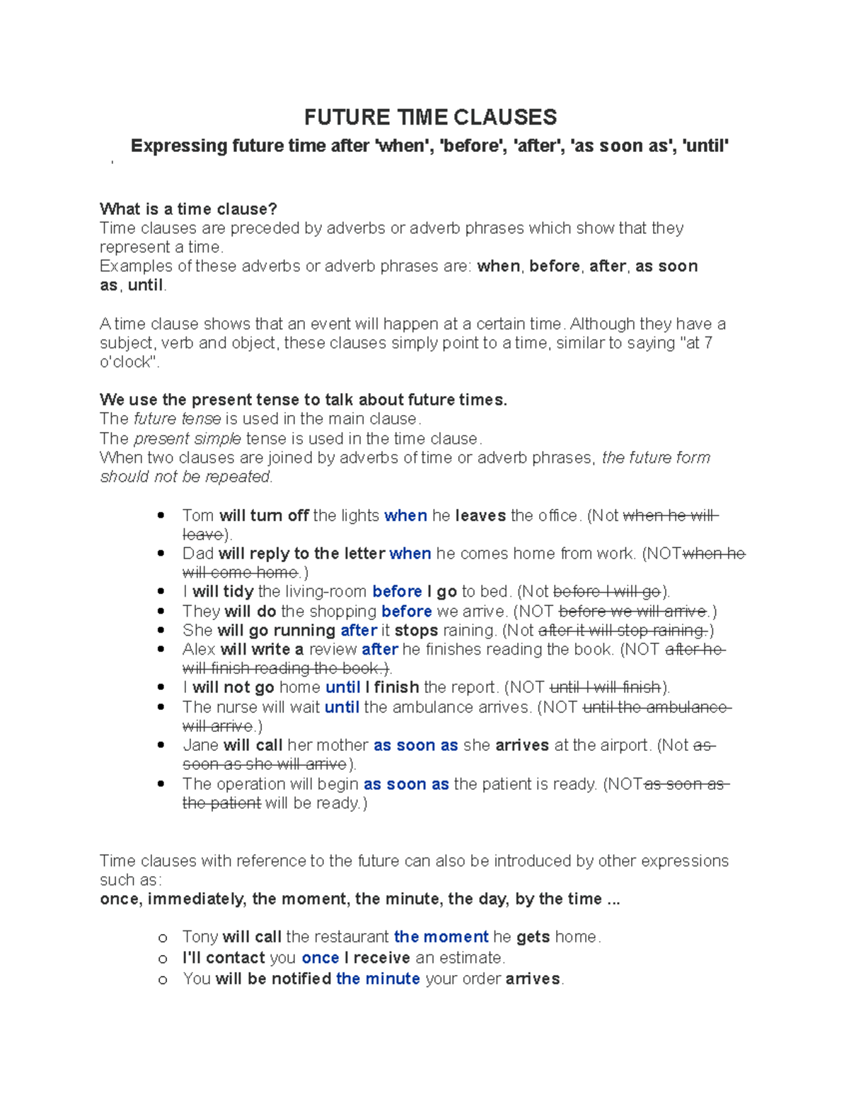 Future TIME Clauses English FUTURE TIME CLAUSES Expressing future