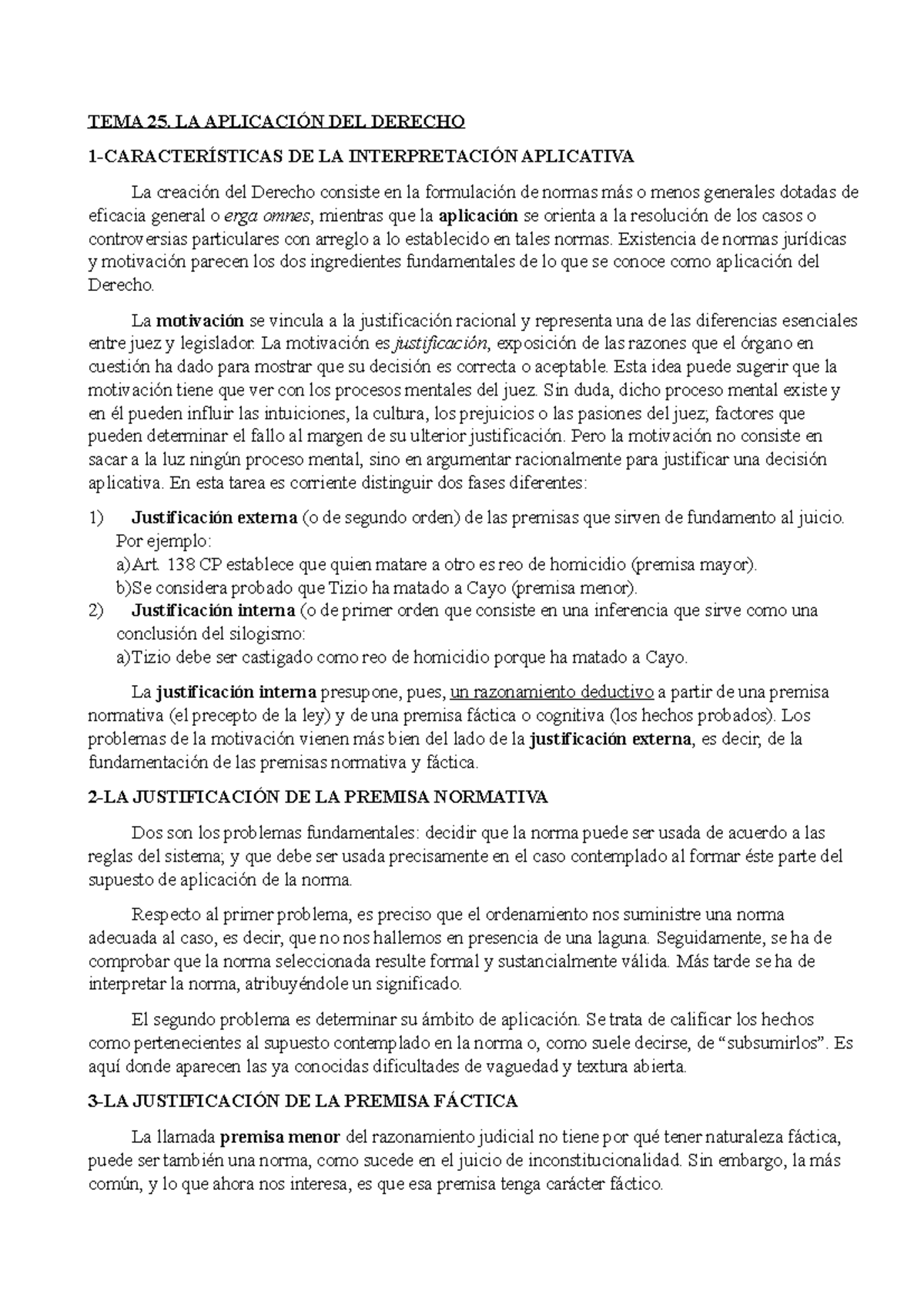 Tema 25. Teoría Del Derecho, Resumen - TEMA 25. LA APLICACIÓN DEL ...