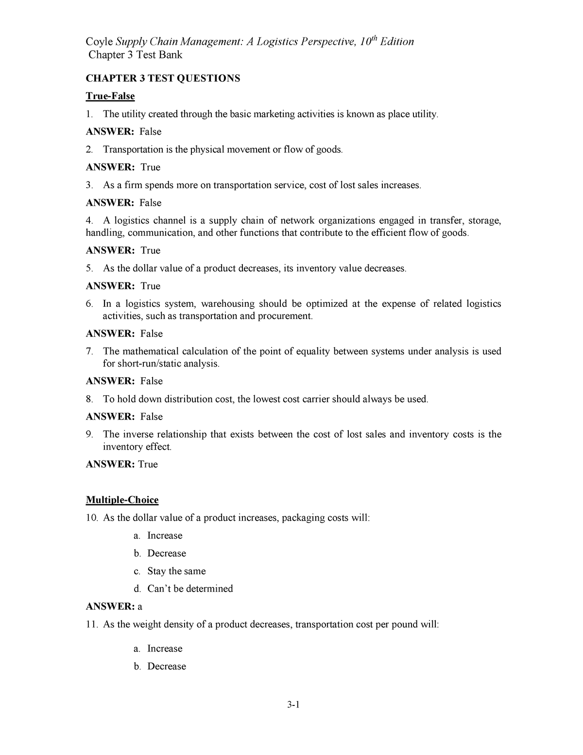 Chapter 3 Test Bank - Chapter 3 Test Bank CHAPTER 3 TEST QUESTIONS True ...