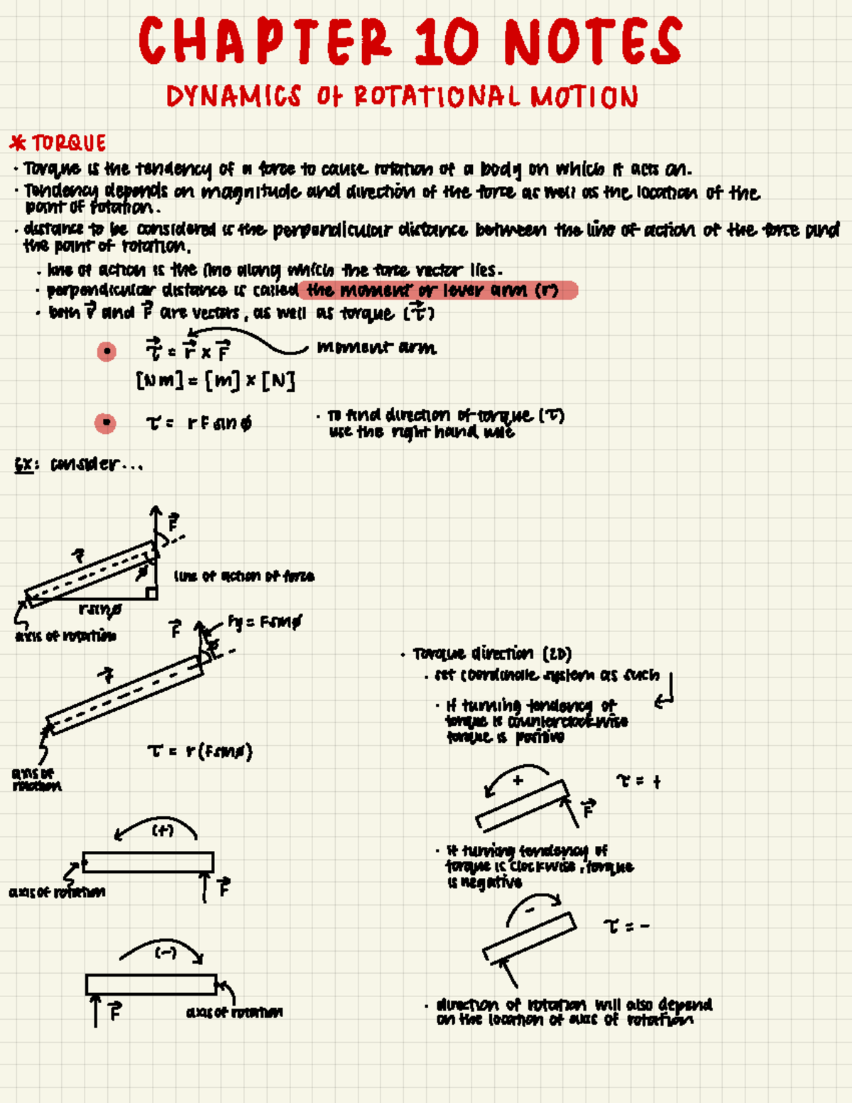 Chapter 10 Notes - PHYS 201 - CHAPTER 10 NOTES DYNAMICS Of ROTATIONAL ...