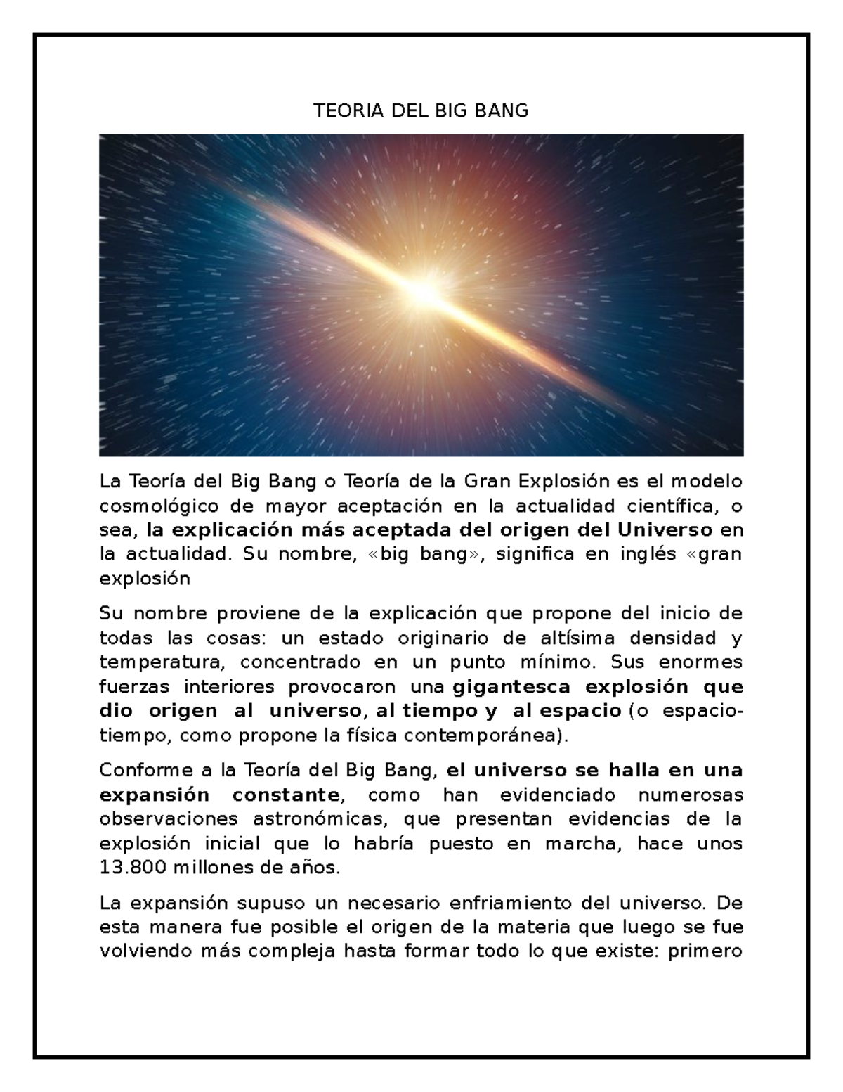 Teoria DEL BIG BANG - ASDFGH - TEORIA DEL BIG BANG La Teoría del Big ...