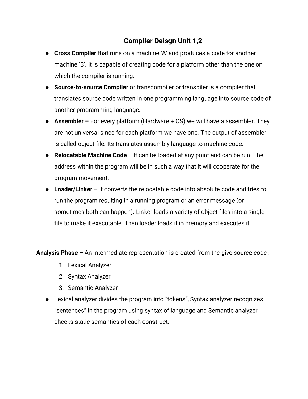 Unit 1 Compiler Design - Yes - Compiler Deisgn Unit 1, Cross Compiler ...