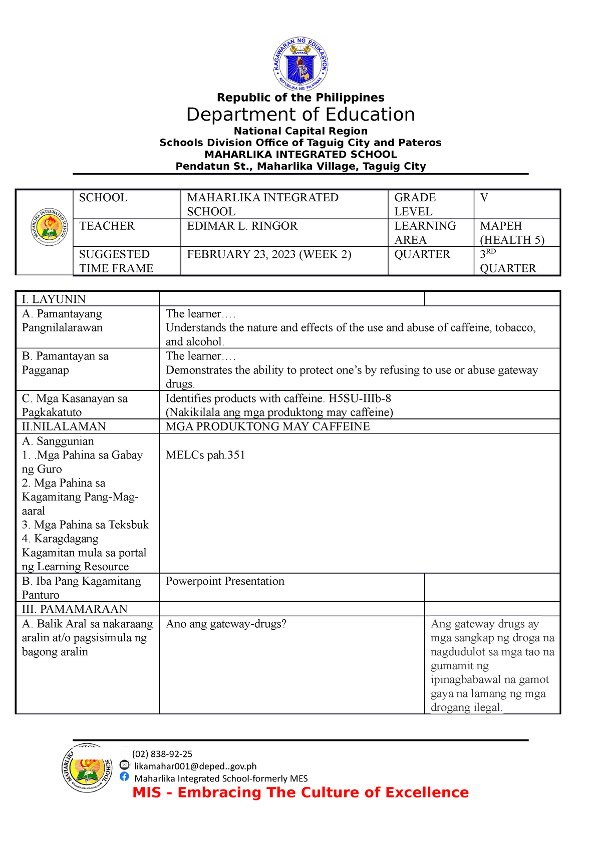 COT ( Mapeh) -02-23-23 - Classroom Observation Tool - Department Of ...