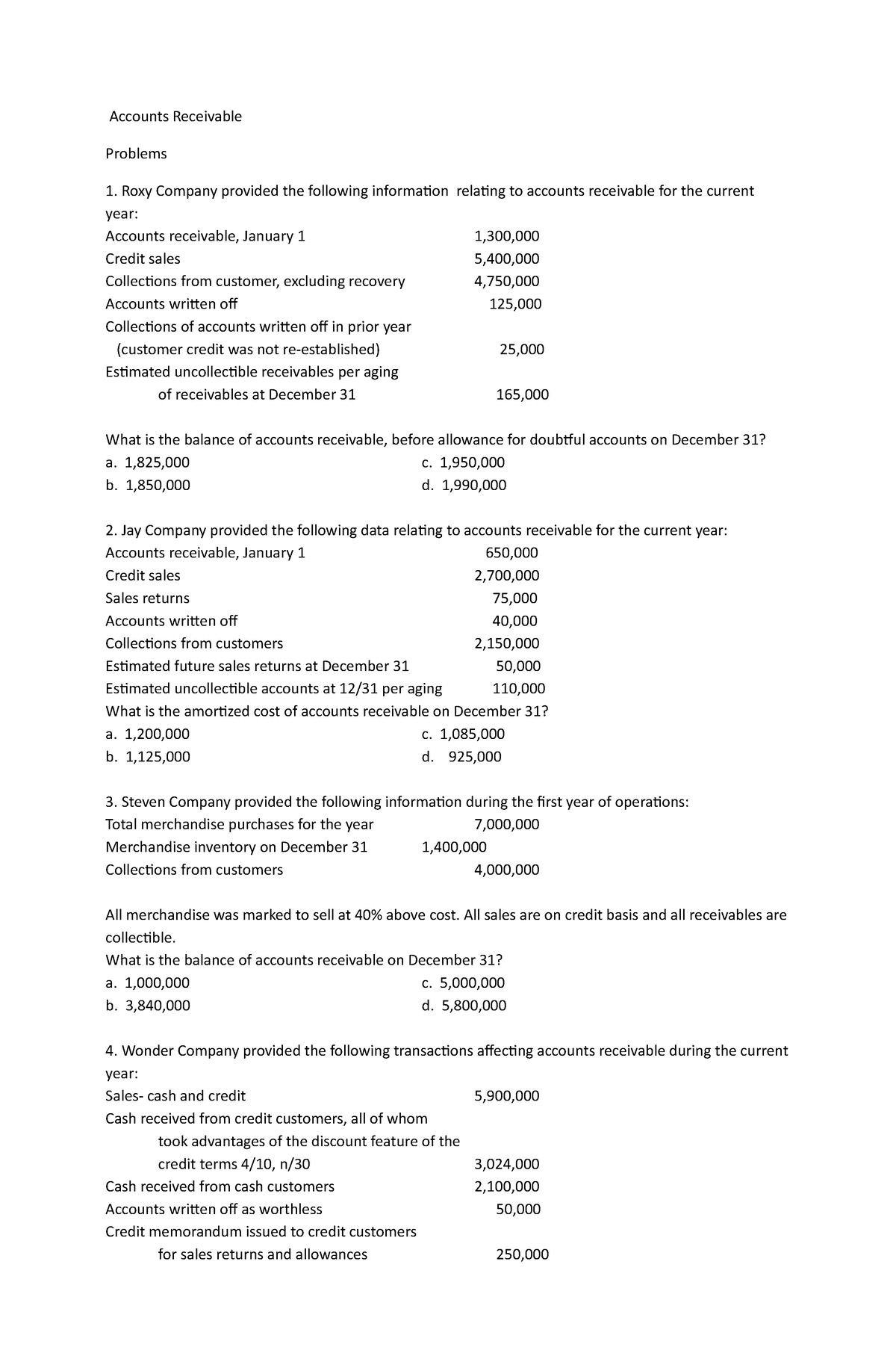 Accounts Receiv a ble a nd Inventory - Accounts Receivable Problems ...