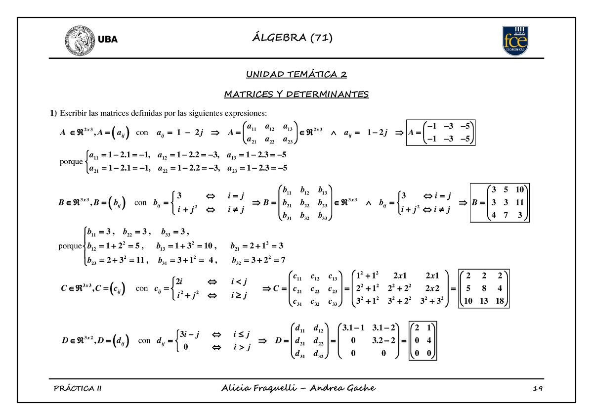 Practica Matrices Resuelto Unidad Temtica Matrices Y Determinantes Escribir Las