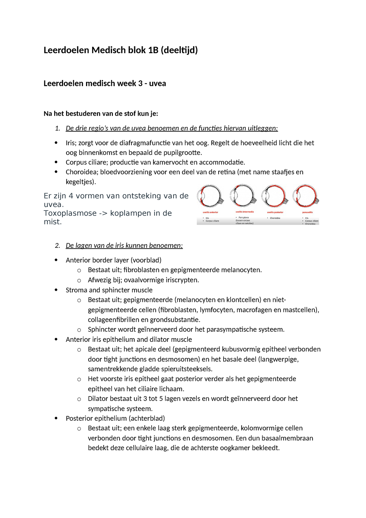 Leerdoelen Medisch Blok 1B Week 3 - Uvea - Leerdoelen Medisch Blok 1B ...