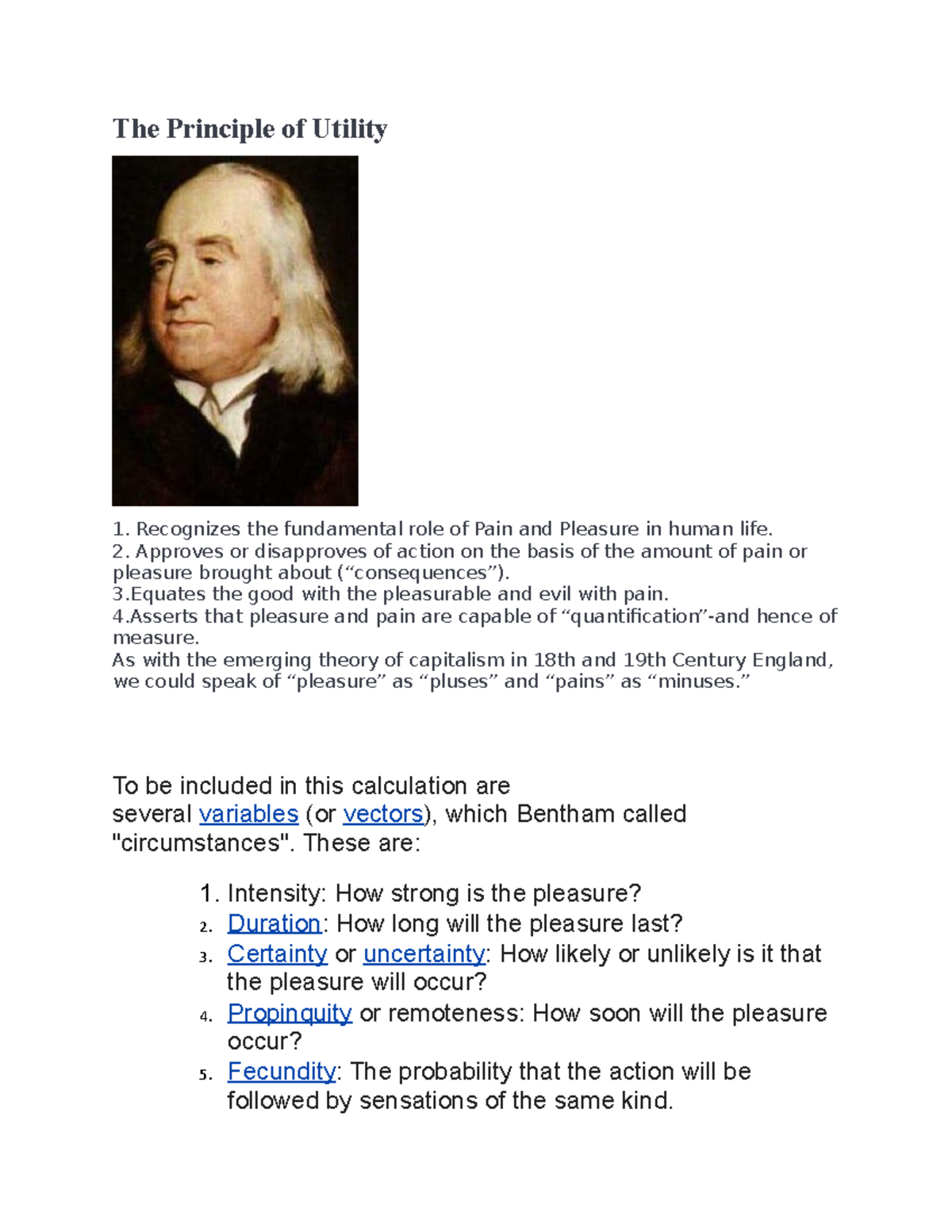 THE Principle OF Utility AND Felicific Calculus The Principle of