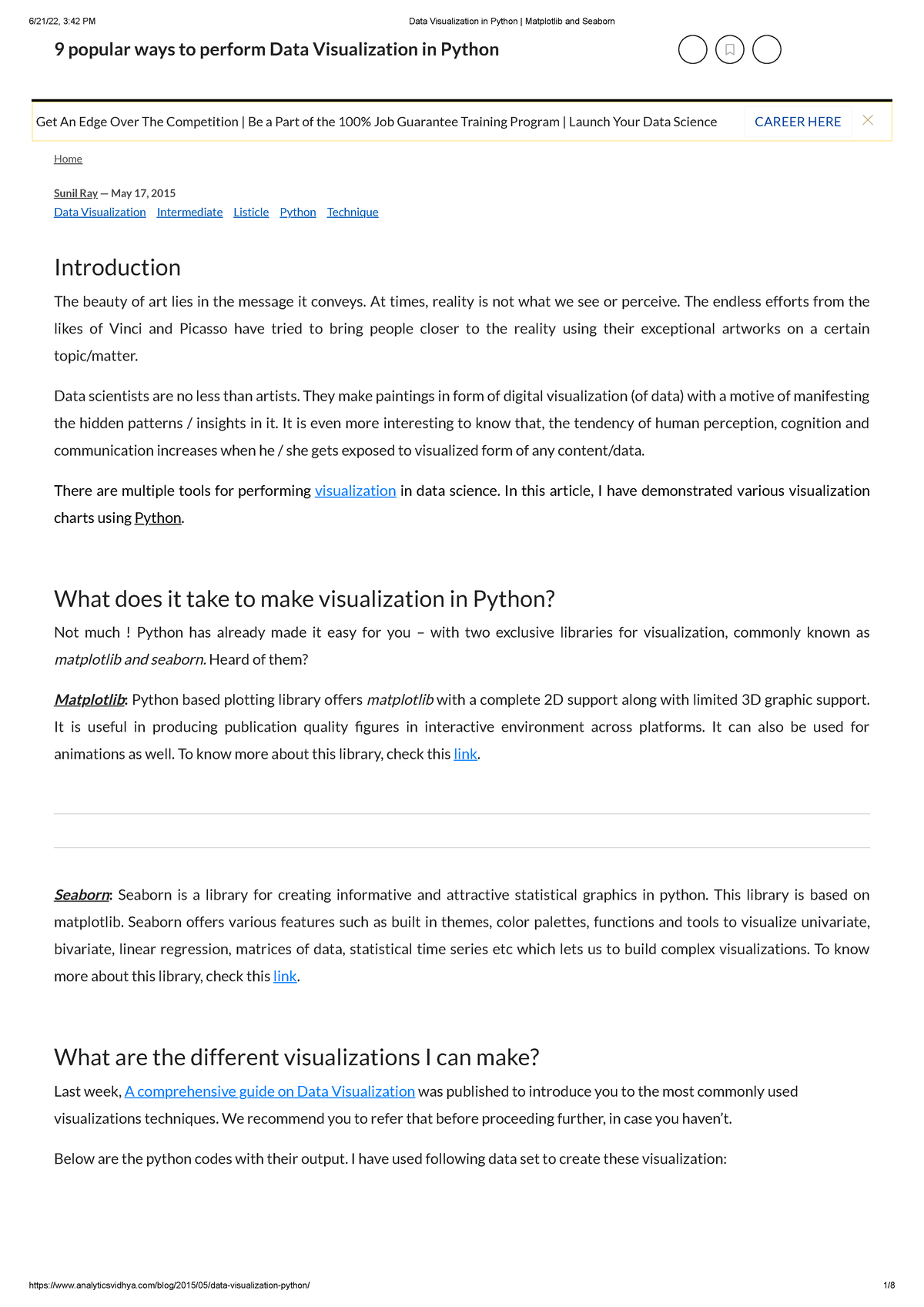 Data Visualization in Python Matplotlib and Seaborn - Home Sunil Ray ...