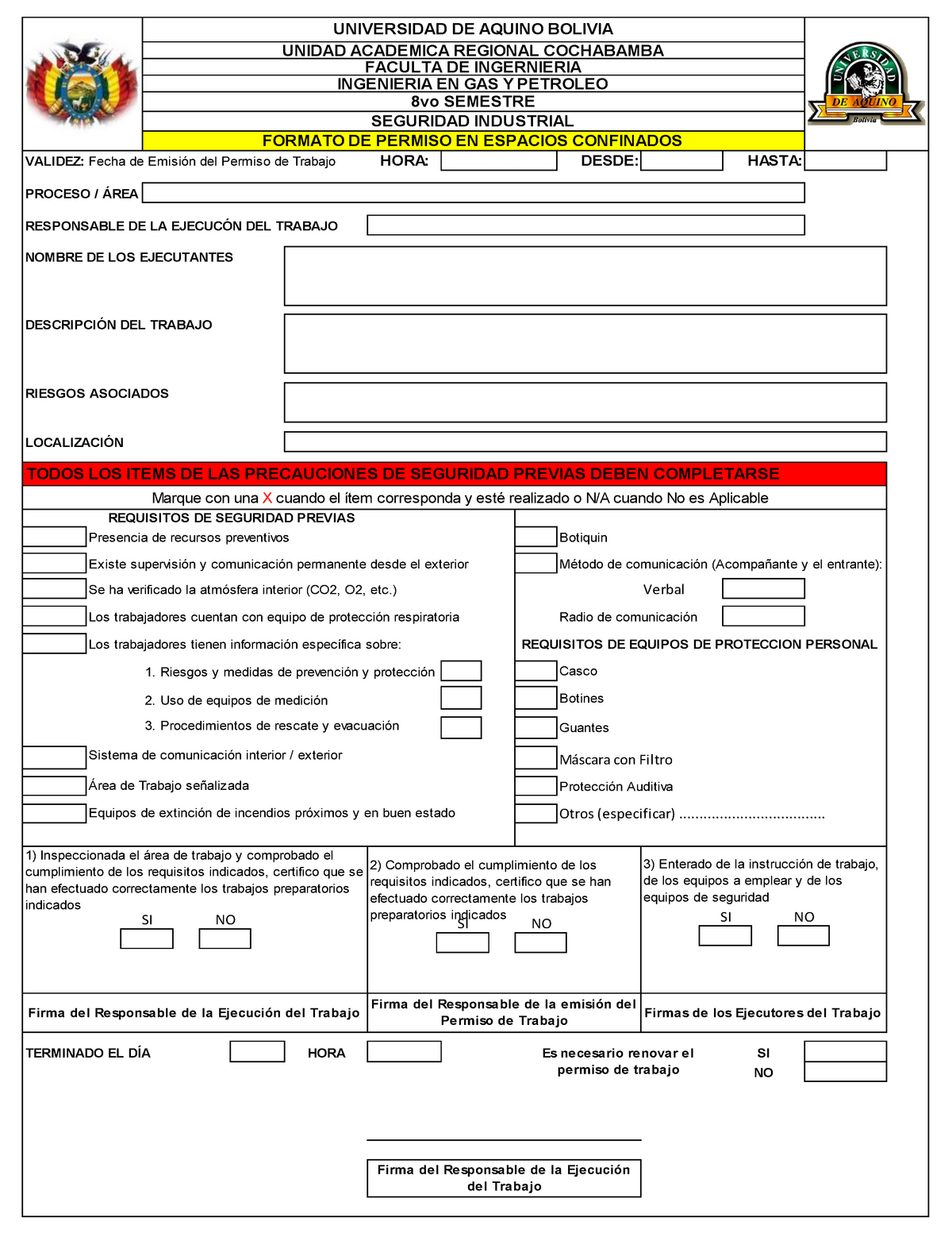 Permiso De Trabajo En Espacios Confinados Formato Par 6939