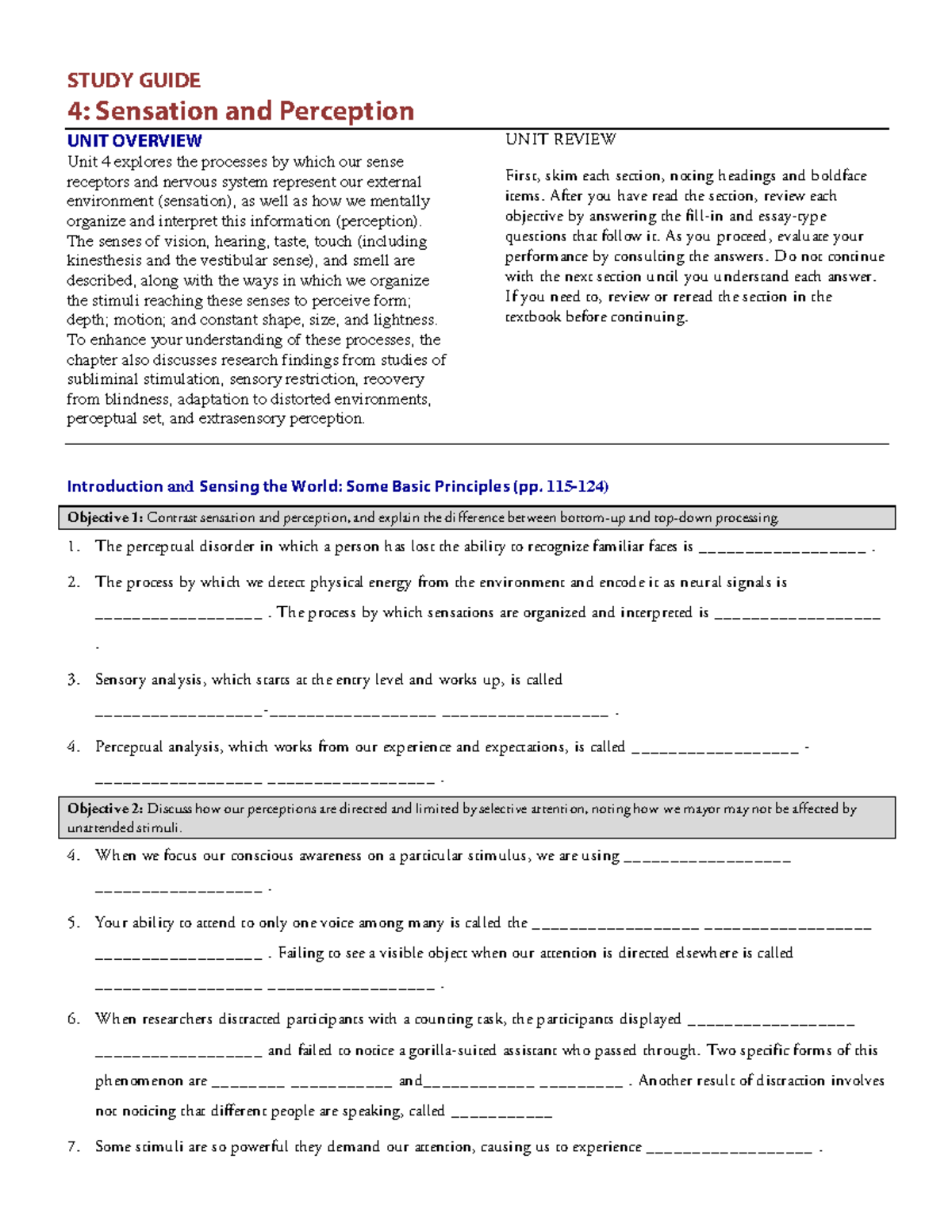 ap psych unit 4 sensation and perception