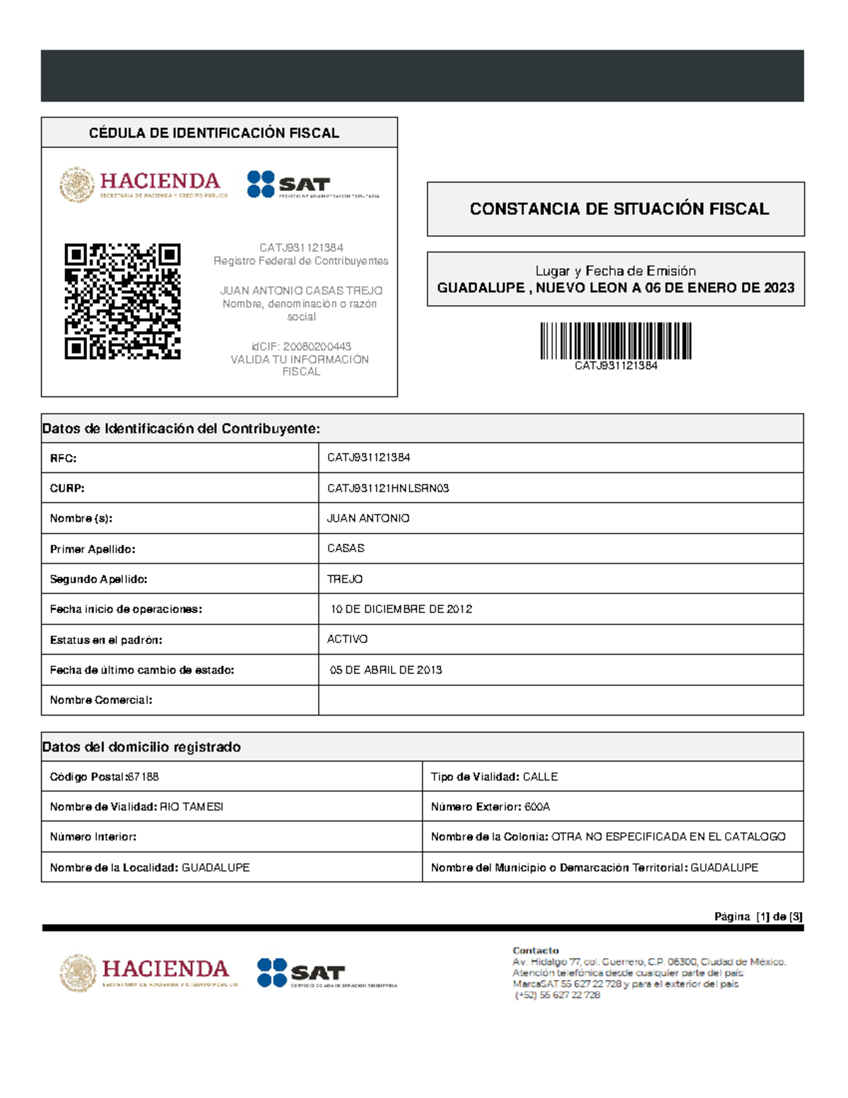 Cif-CATJ931121384 9g Lx M1ZMTe - Página [1] de [3] CÉDULA DE ...