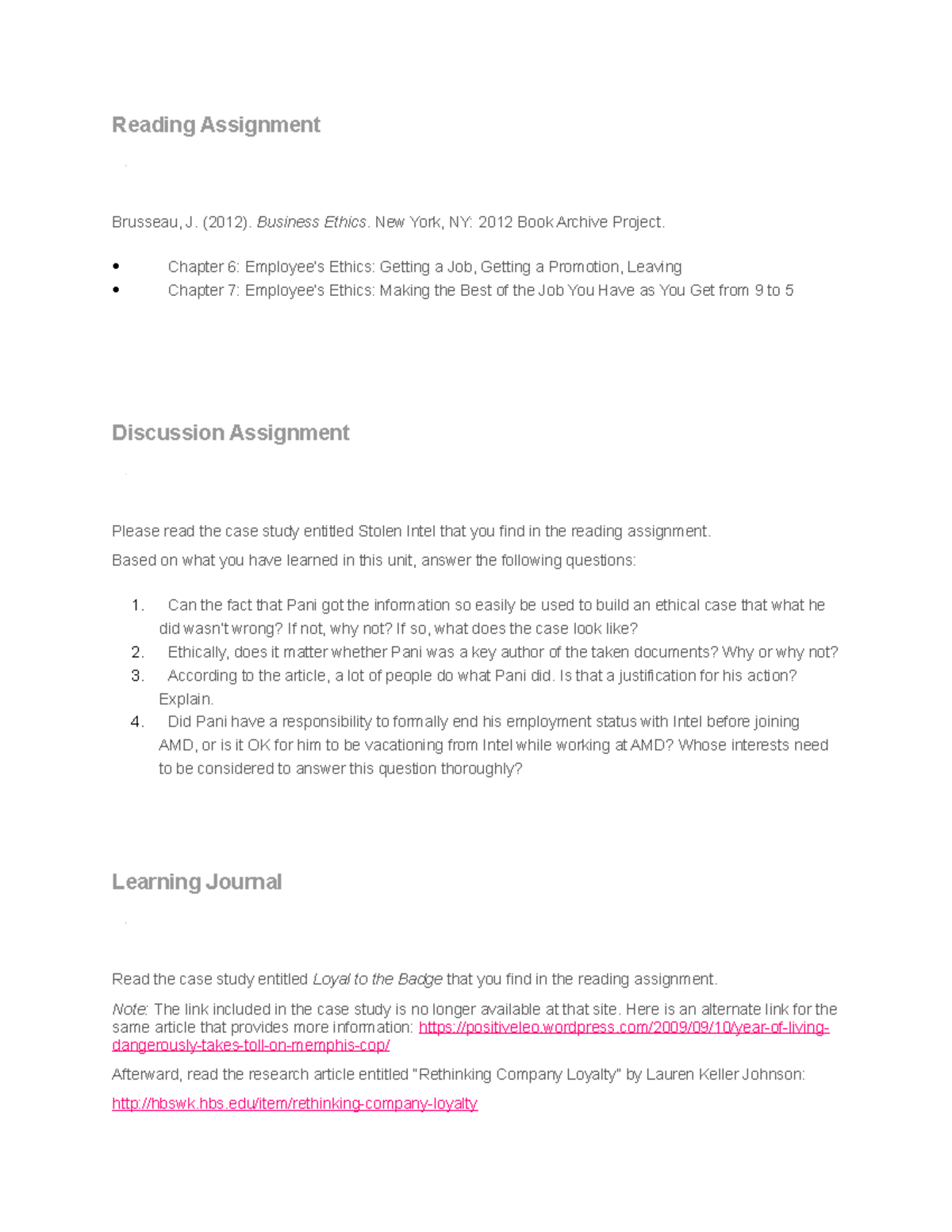 Reading Assignment unit 4 phil1404 - Reading Assignment Brusseau, J ...