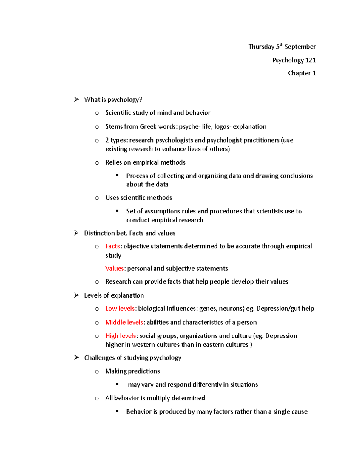 Psychology 121 Notes - Thursday 5th September Psychology 121 Chapter 1 ...