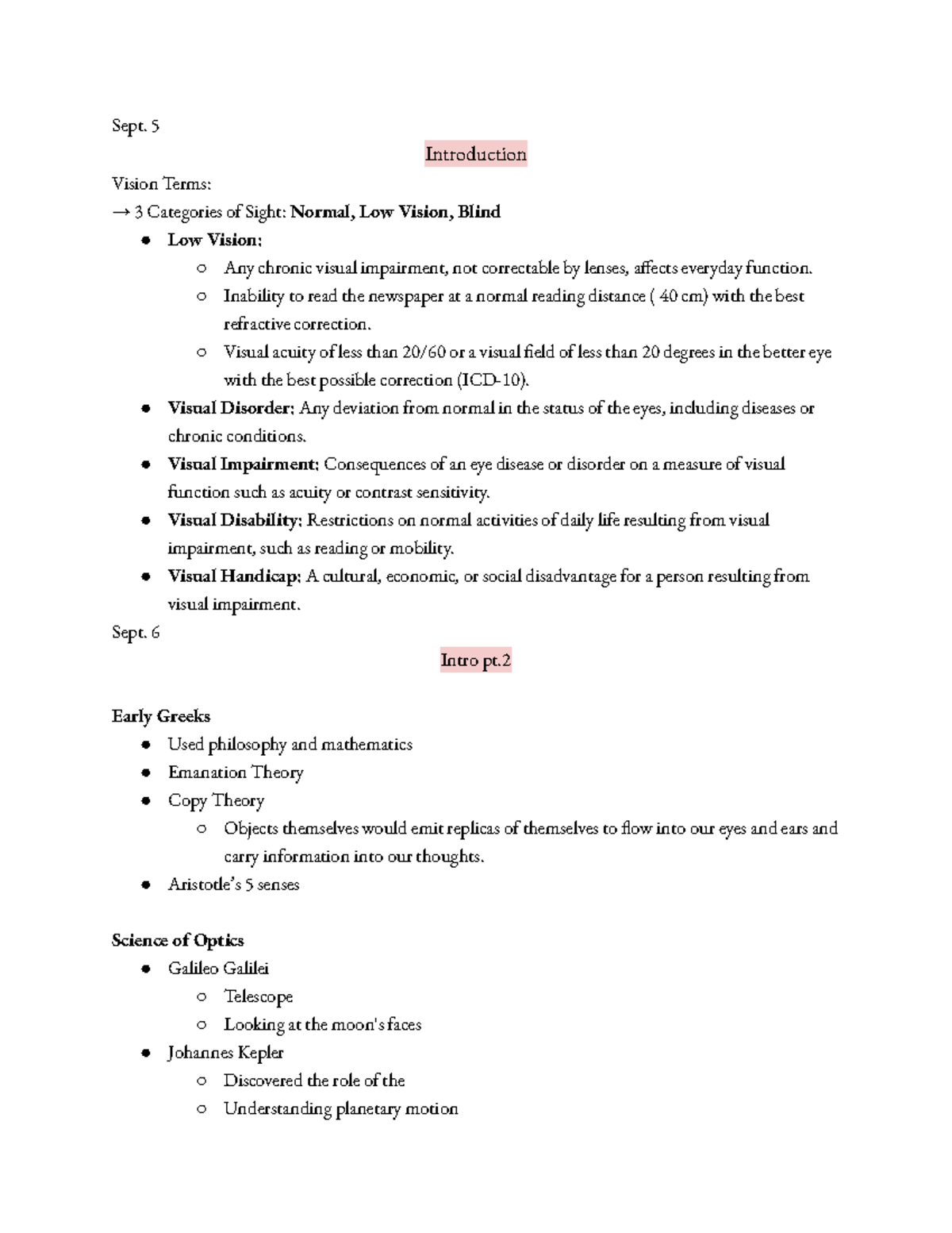 PSY 5031 Notes - introduction to perception - Sept. 5 Introduction ...