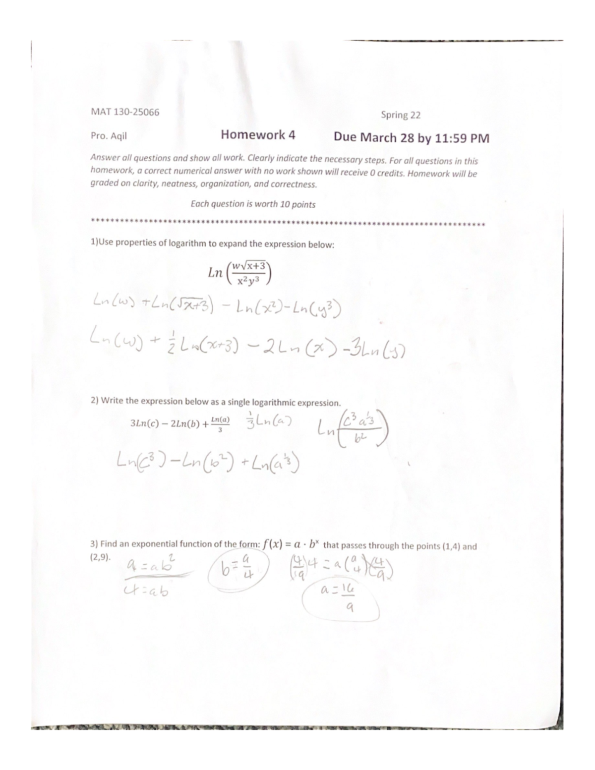 MAT 130 Homework 4 - MAT 130 - Studocu