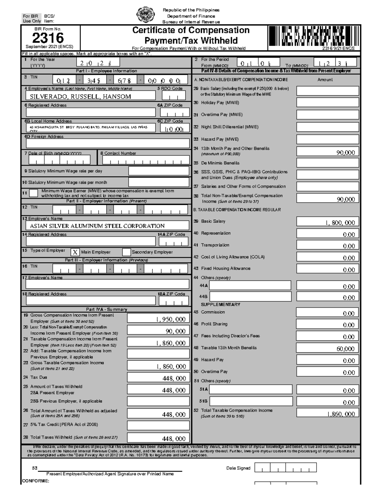 2316 23162316 For Compensation Payment With Or Without Tax Withheld
