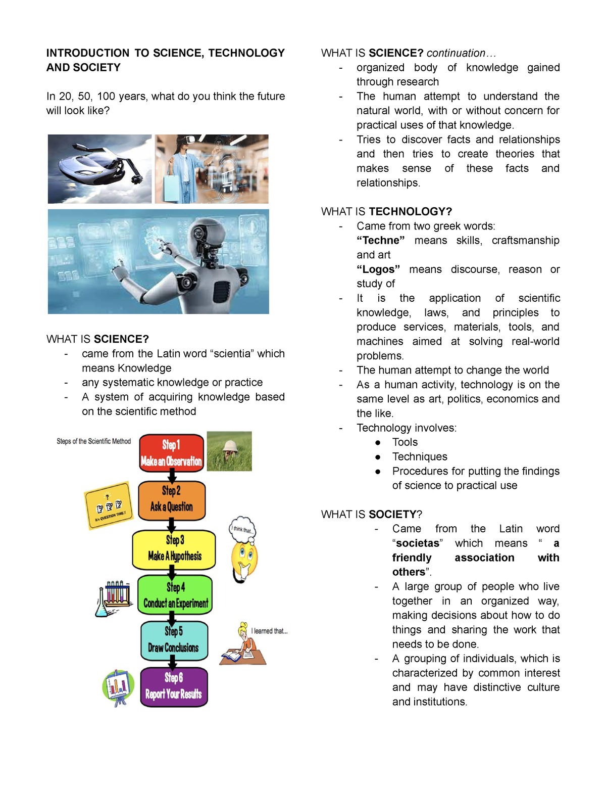 STS - Science, Technology And Society Notes - INTRODUCTION TO SCIENCE ...