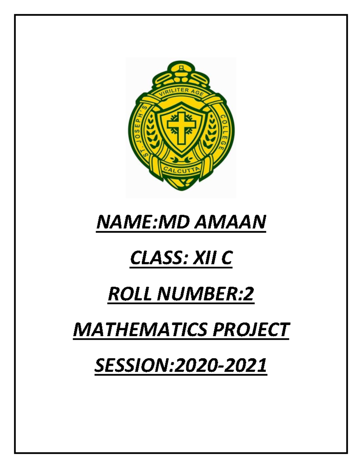 Class 12 Maths Project Helpful Namemd Amaan Class Xii C Roll