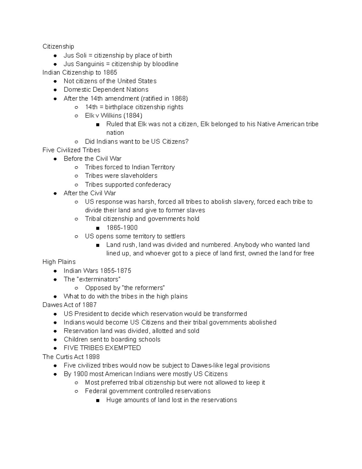 1.30.23 HIST notes - Citizenship Jus Soli = citizenship by place of ...