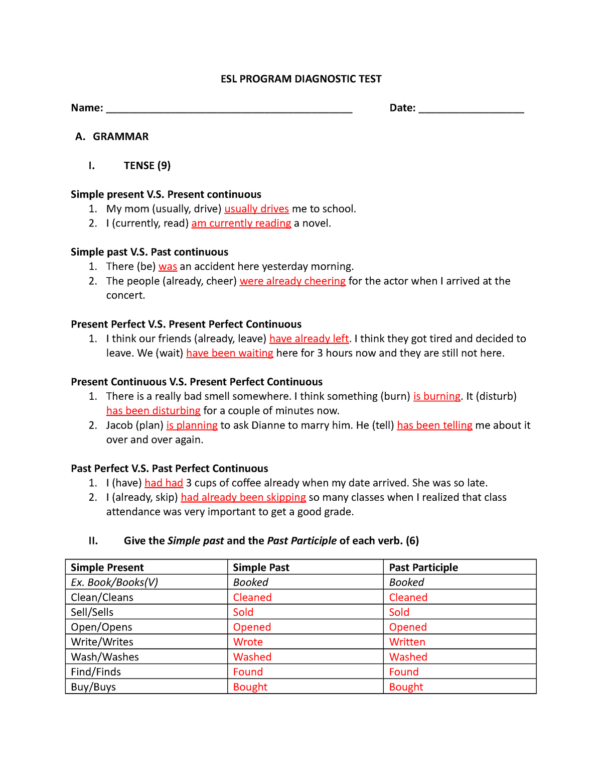 diagnostic assignment grammar answer key