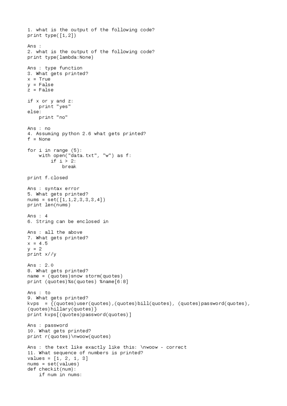 python program no.27 - what is the output of the following code? print ...