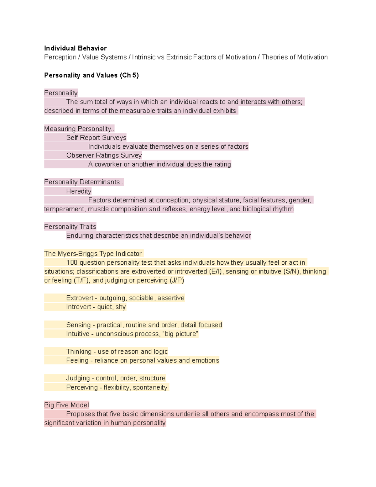 C715 - Organizational Behavior - Individual Behavior Perception / Value ...