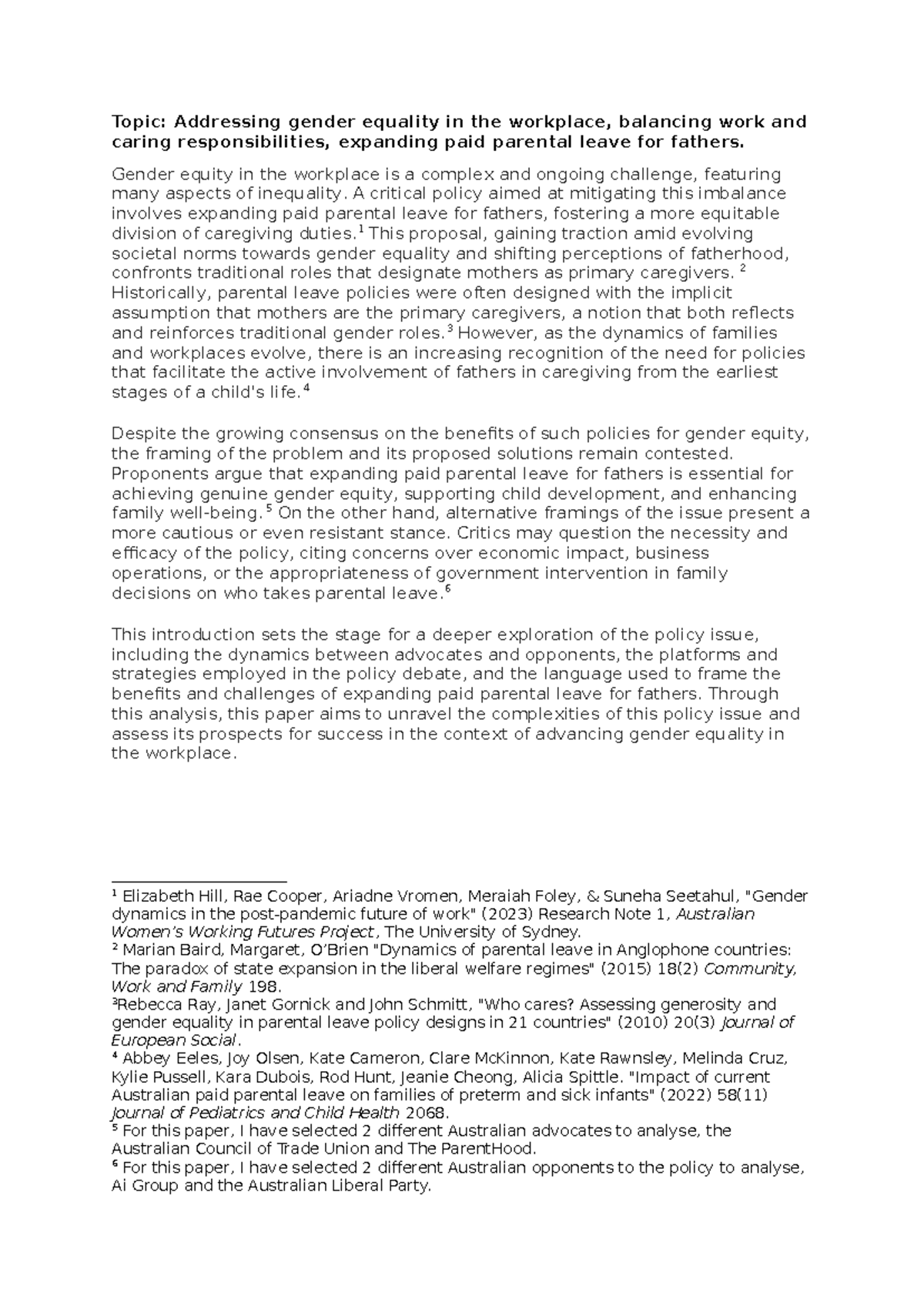 Policy assessment 1 - Topic: Addressing gender equality in the ...