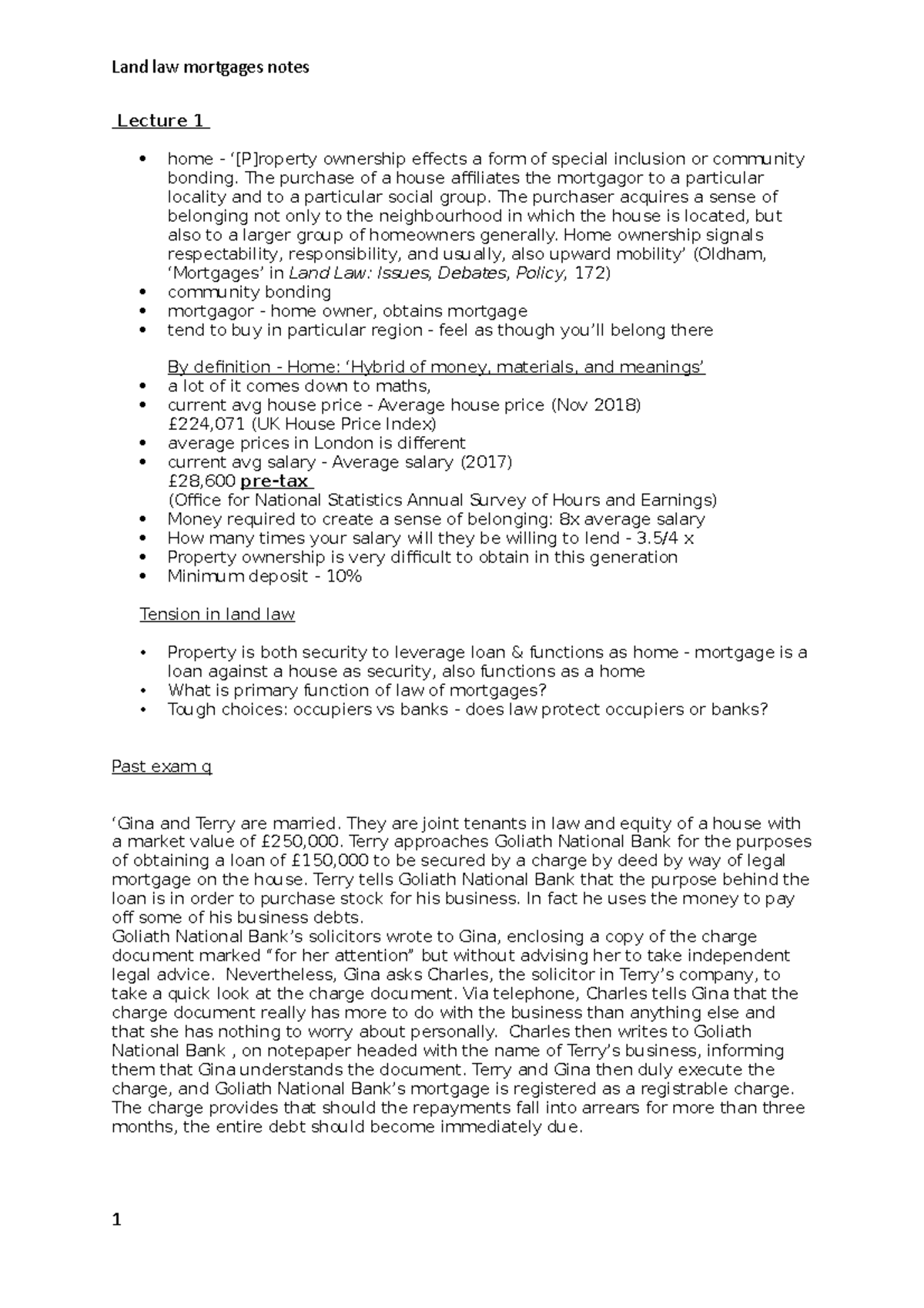 Land Law - Mortgages Lecture Notes - Land Law Mortgages Notes Lecture 1 ...