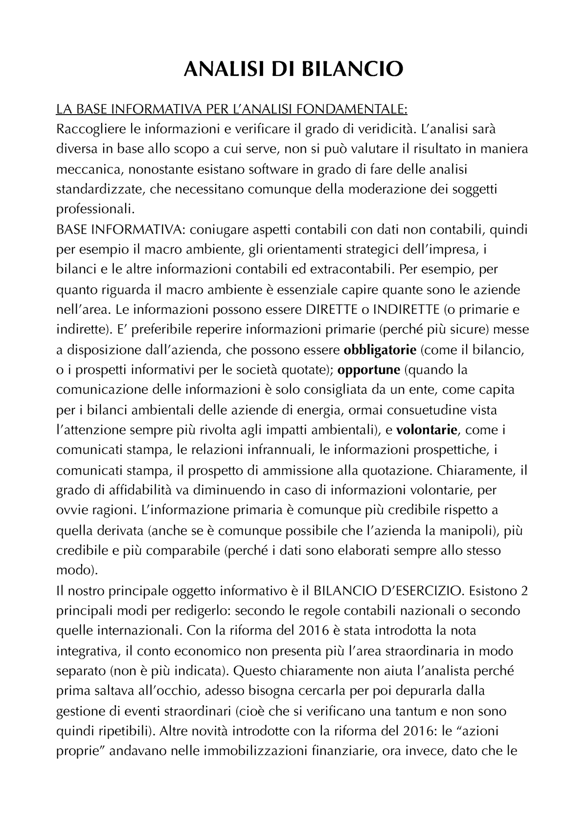 Analisi Di Bilancio Riassunto - ANALISI DI BILANCIO LA BASE INFORMATIVA ...