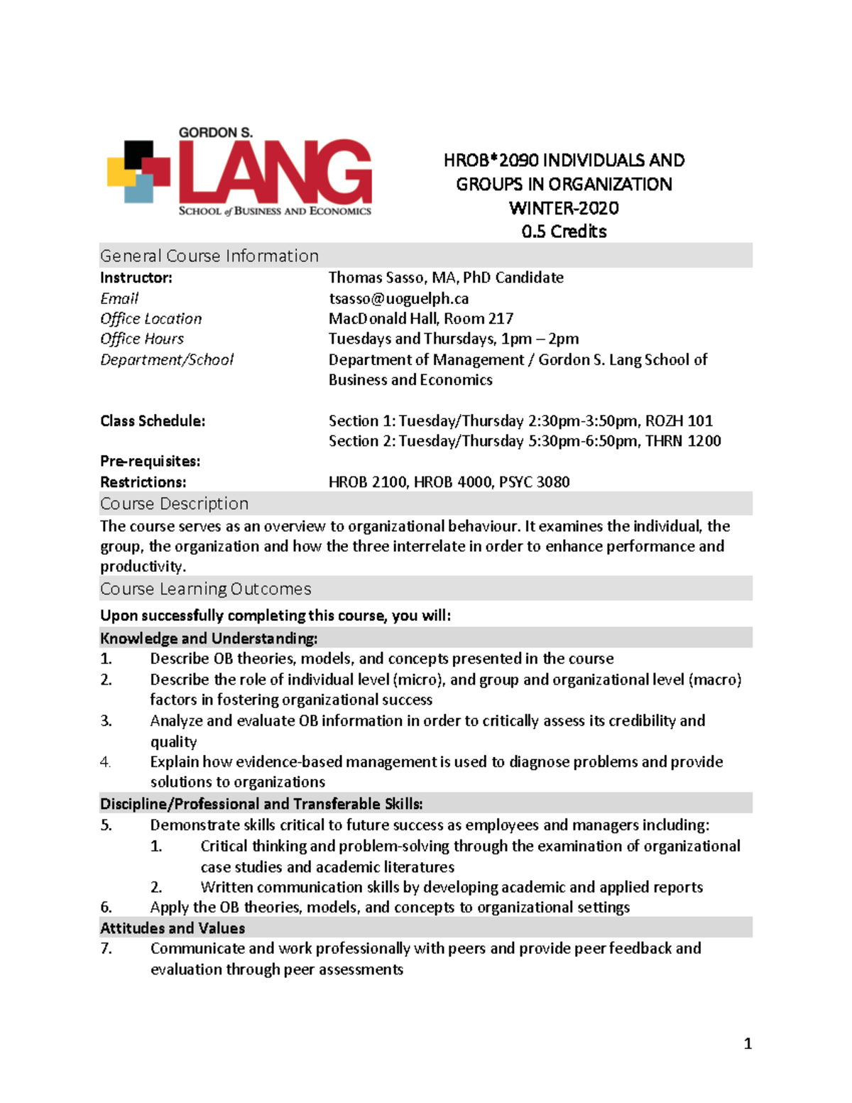 HROB 2090-Individuals And Groups In Orgnizations - Sasso - HROB* 2090 ...