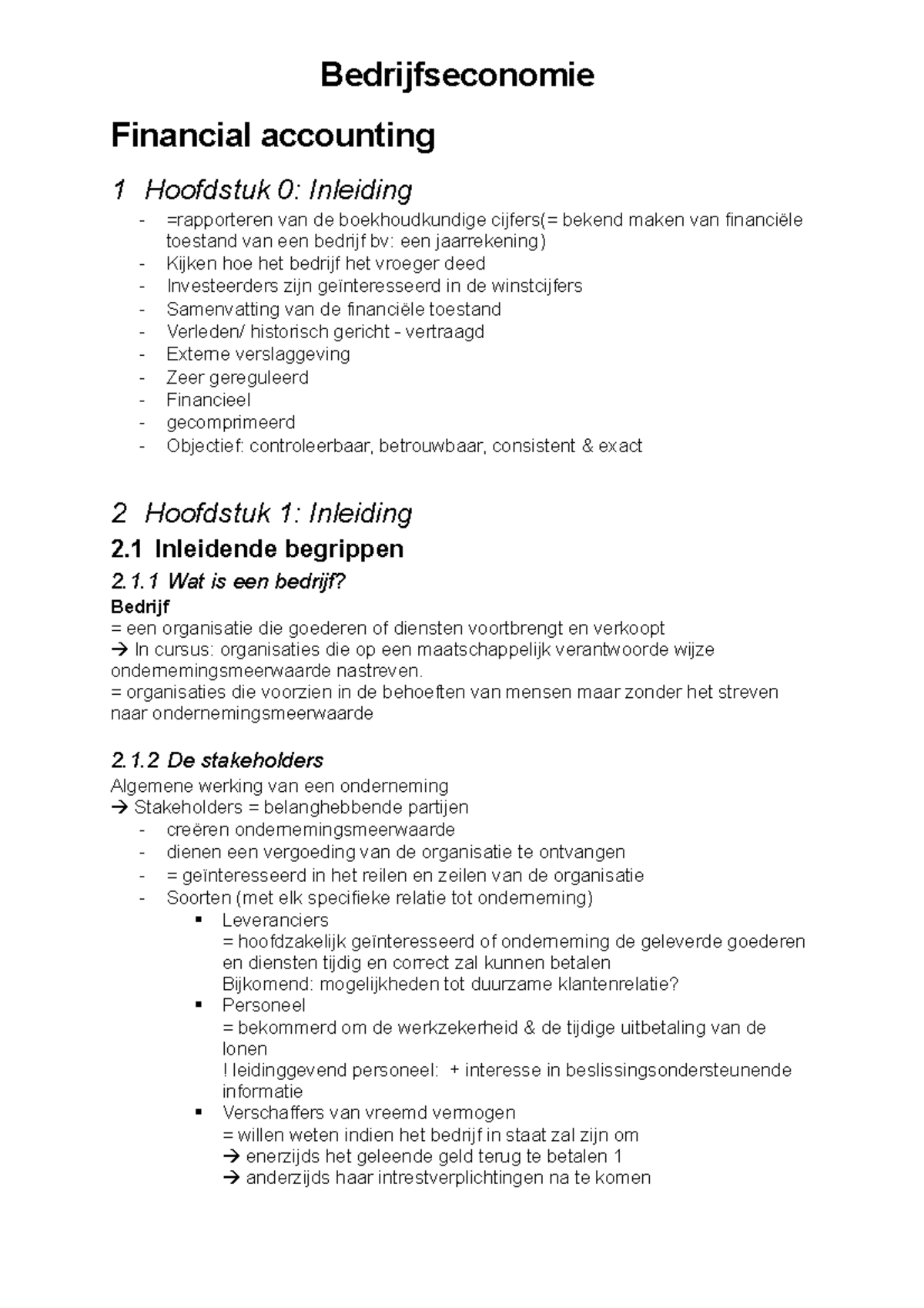 Samenvatting - Hoofdstuk 1 - Bedrijfseconomie Financial Accounting 1 ...