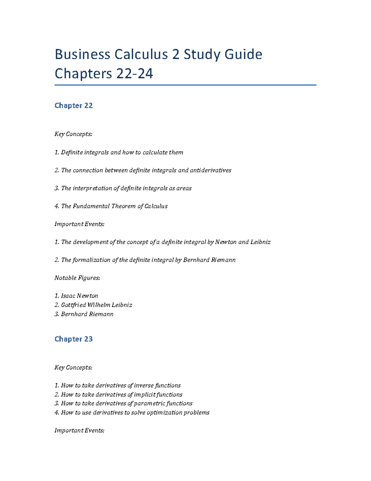 Business Calculus 2 Study Guide Chapters 22-24 - Business Calculus 2 ...