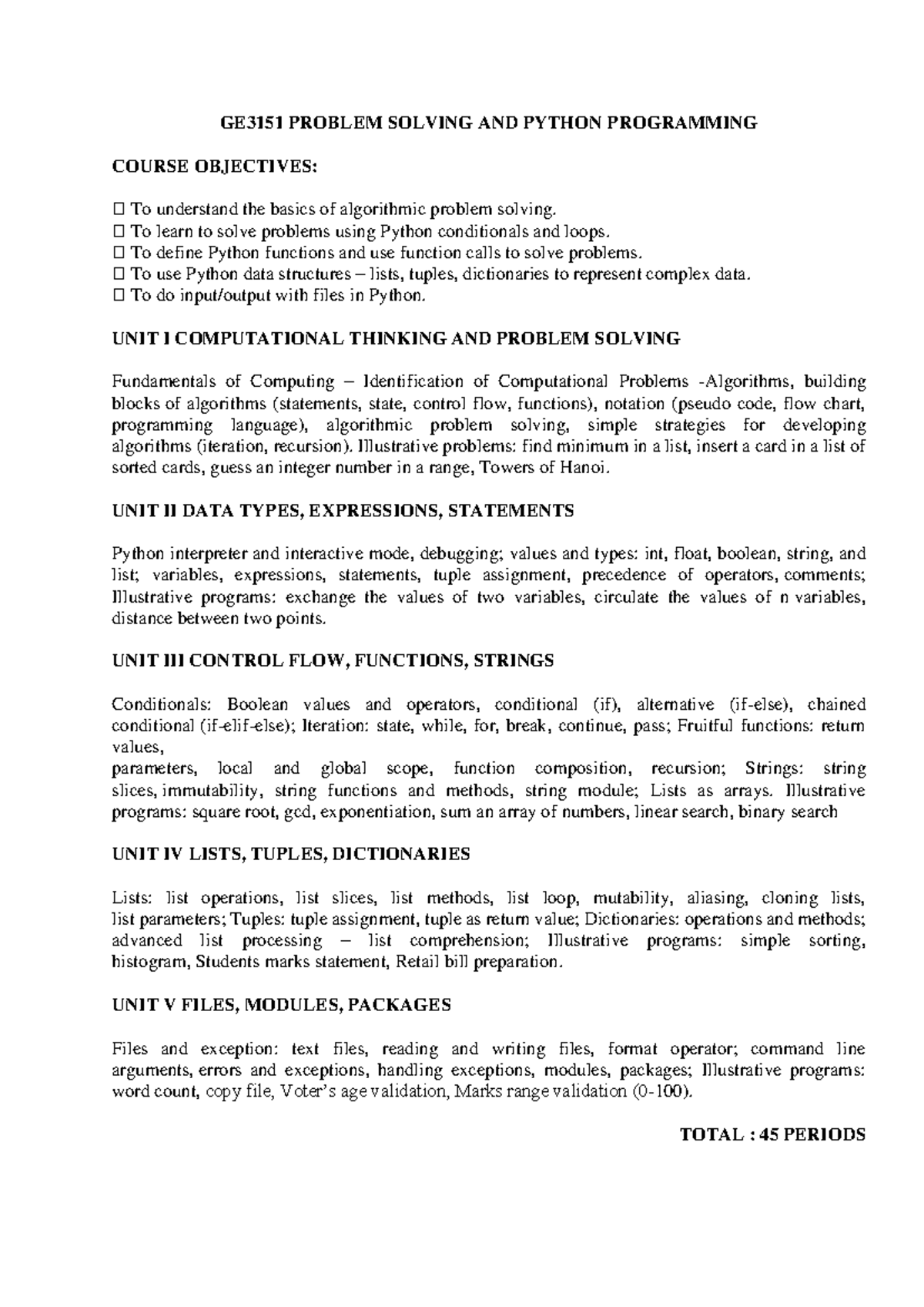 Python-1 - Python study material - GE3151 PROBLEM SOLVING AND PYTHON ...