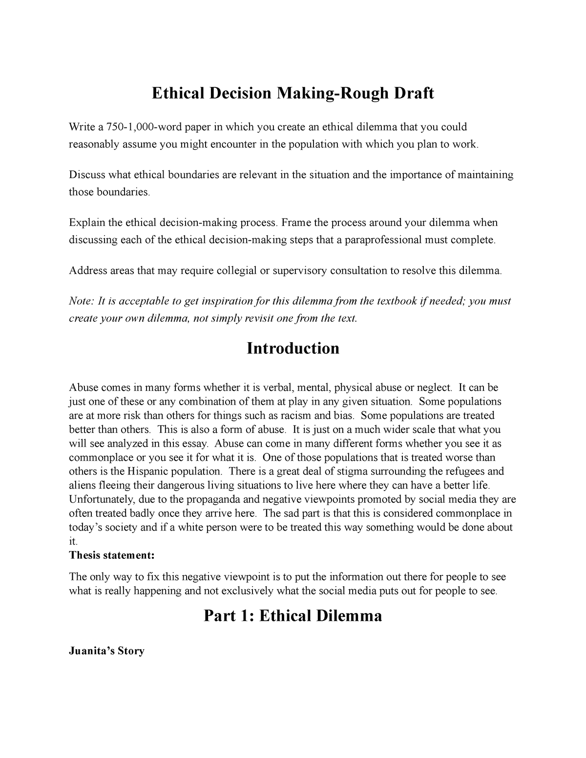 ethical decision making paper example