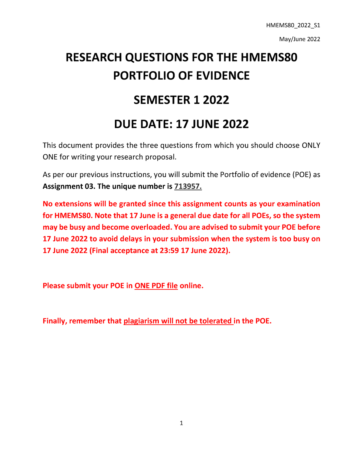 HMEMS80 Research Questions FOR THE POE 2022 Sem 1 - May/June 2022 ...