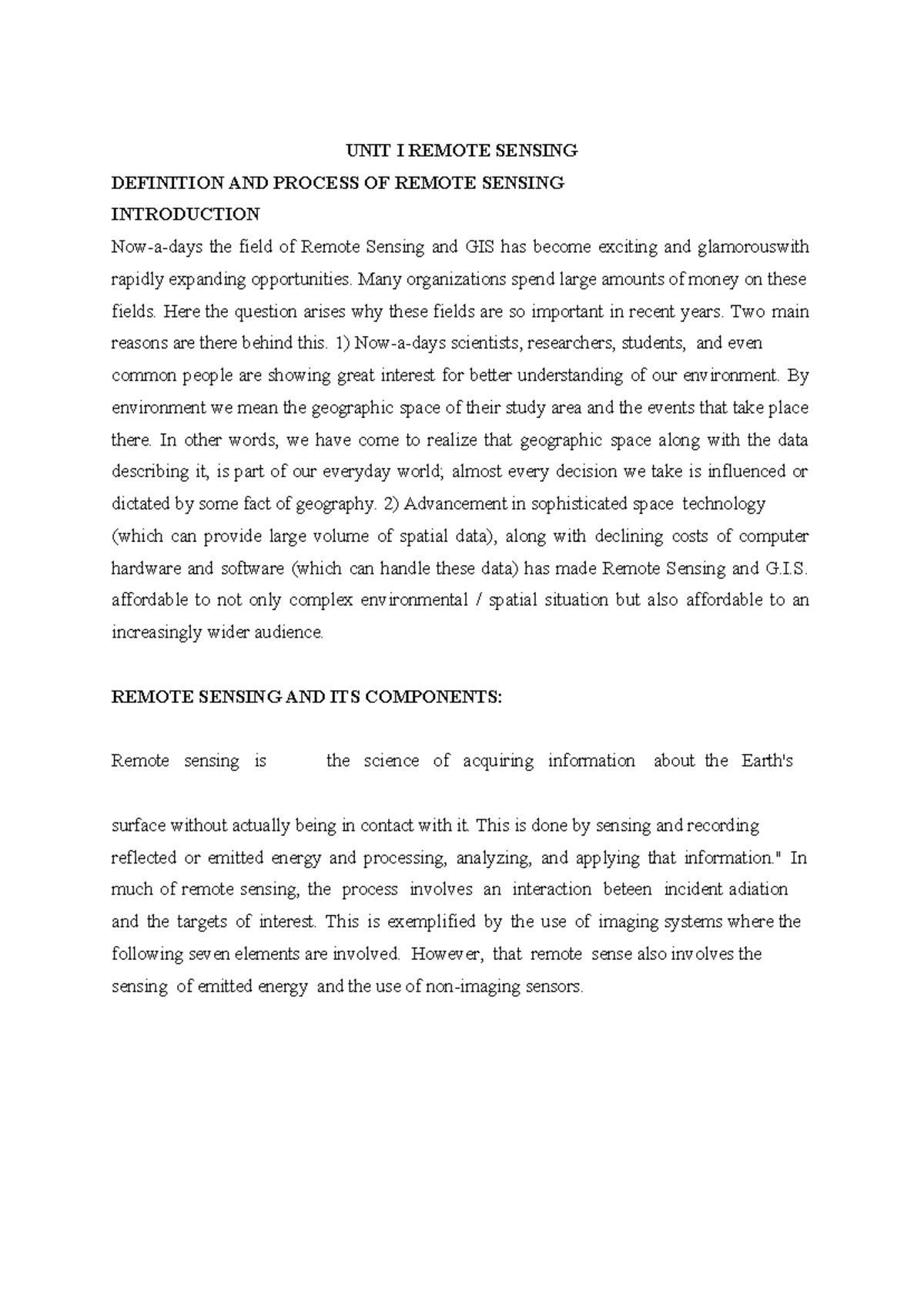 GIS And Remote sensing.doc 1 and 2 unit - UNIT I REMOTE SENSING ...