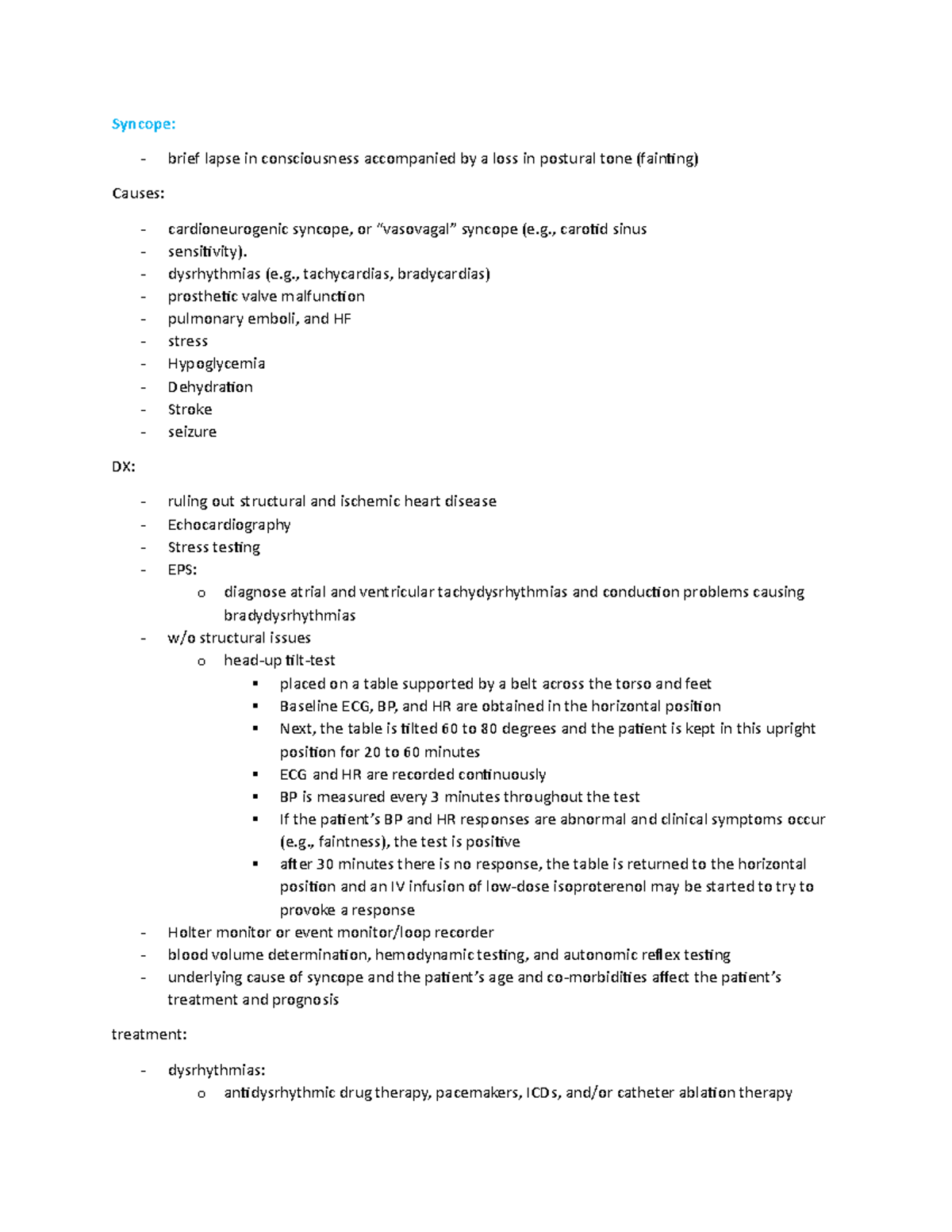 Syncope notes Syncope brief lapse in consciousness by