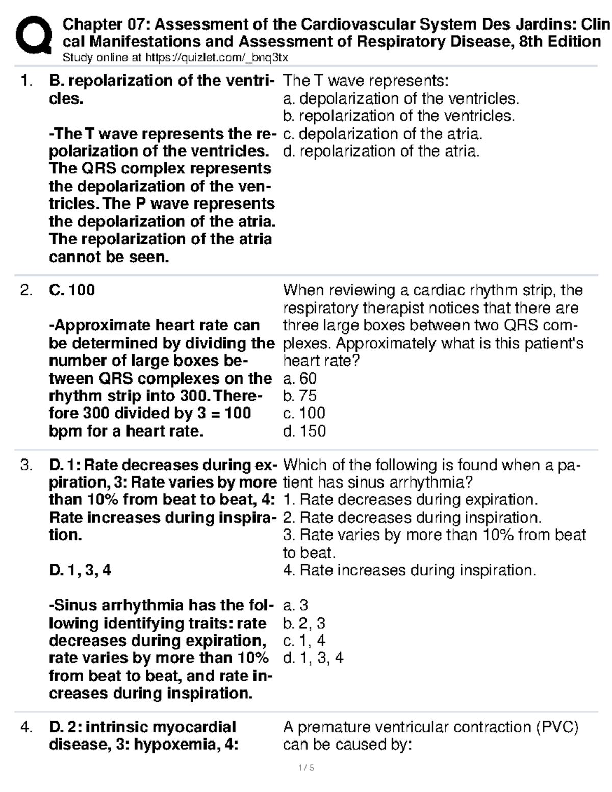 Chapter 7 quizlet respiratory notes cal Manifestations and